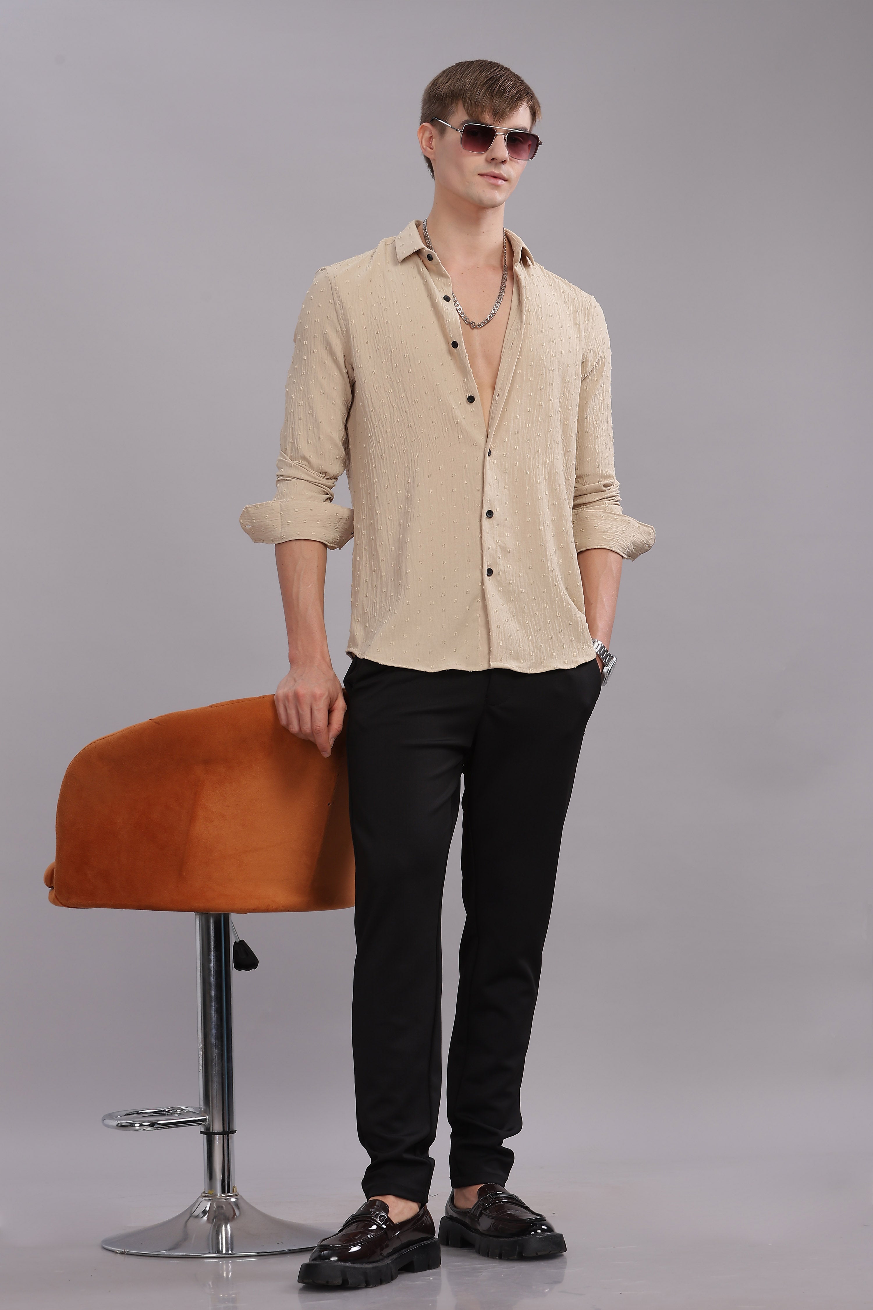 Men Cream Slim Fit Shirt