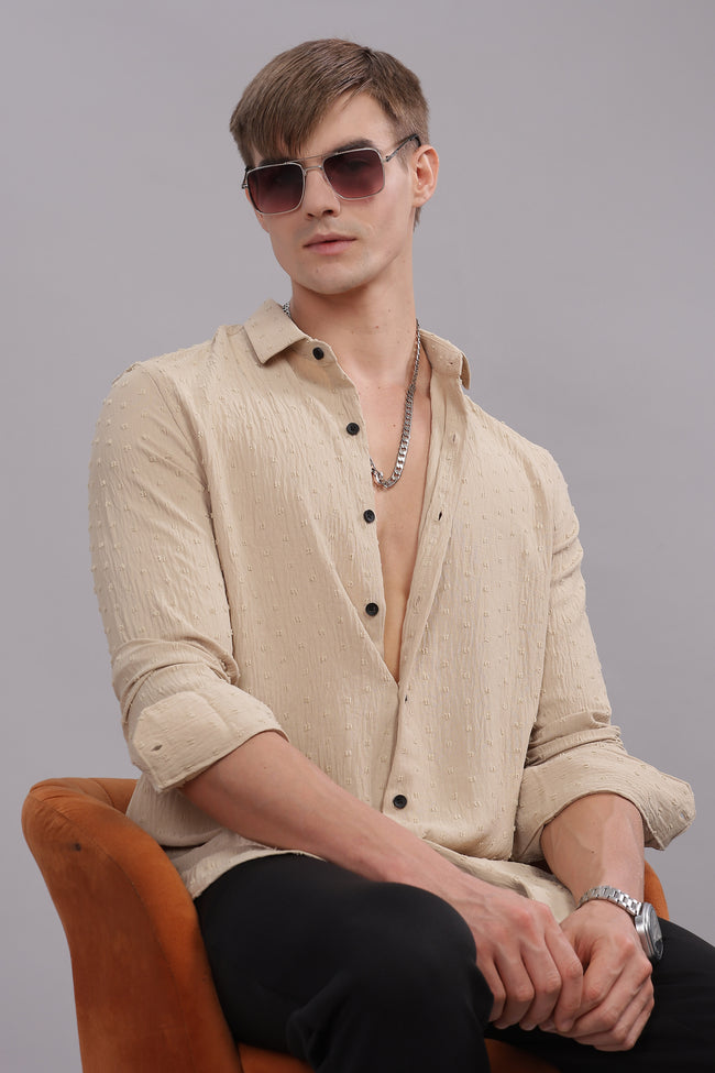 Men Cream Slim Fit Shirt