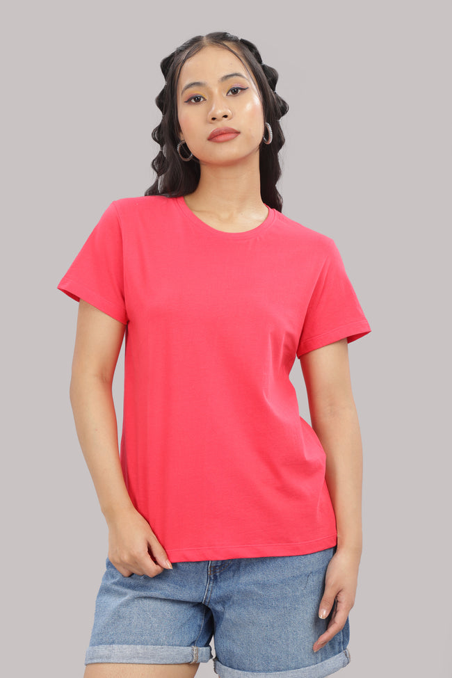 Women Coral Cotton Regular T-Shirt