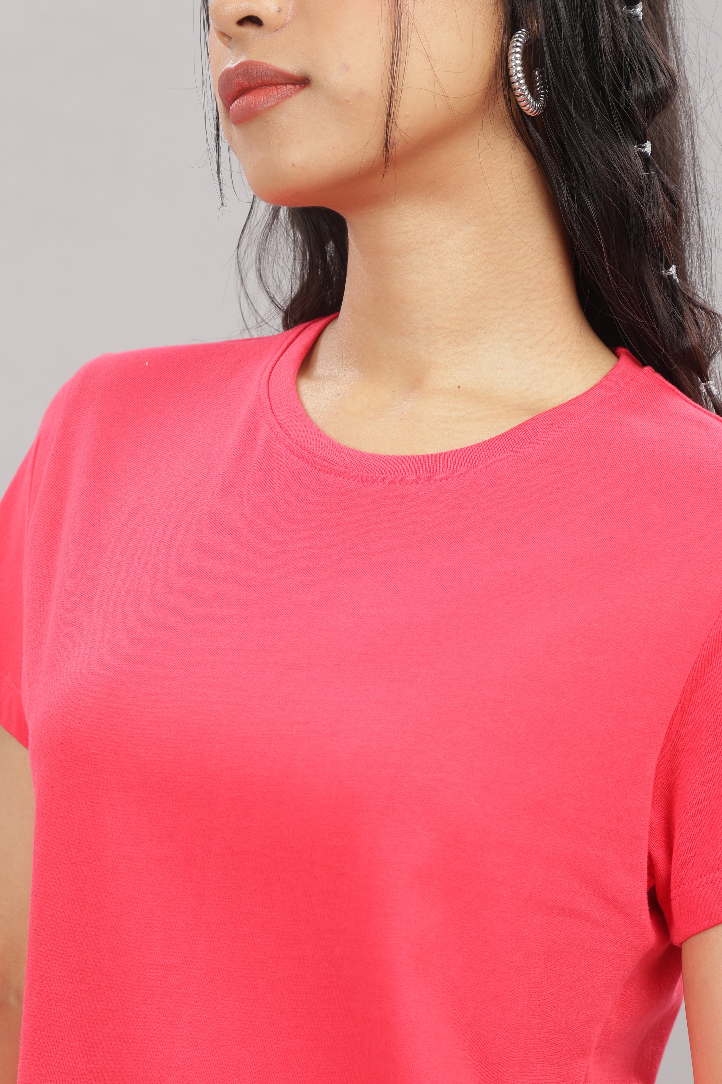 Women Coral Cotton Regular T-Shirt