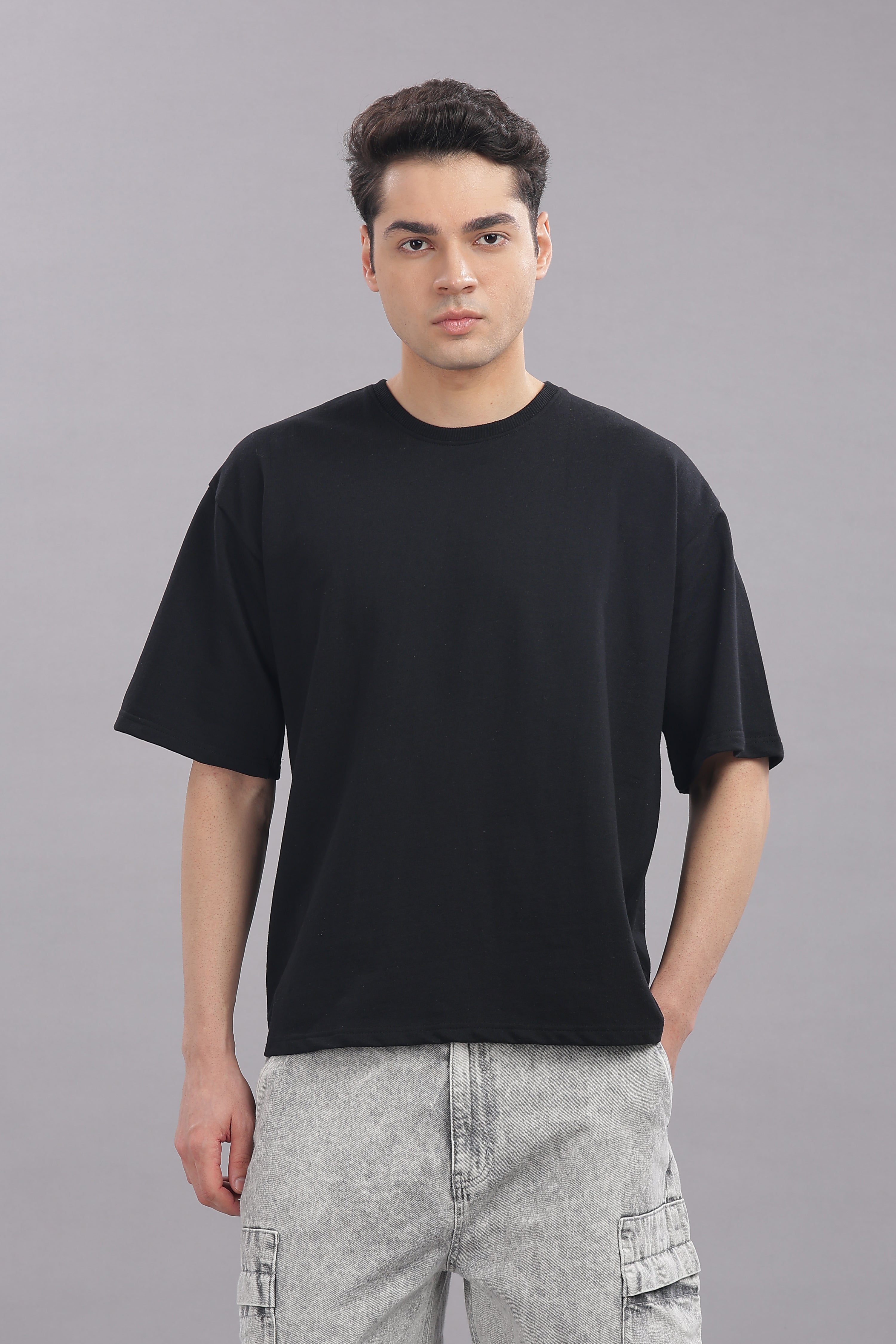 Mens Black Cotton Oversized T-Shirt