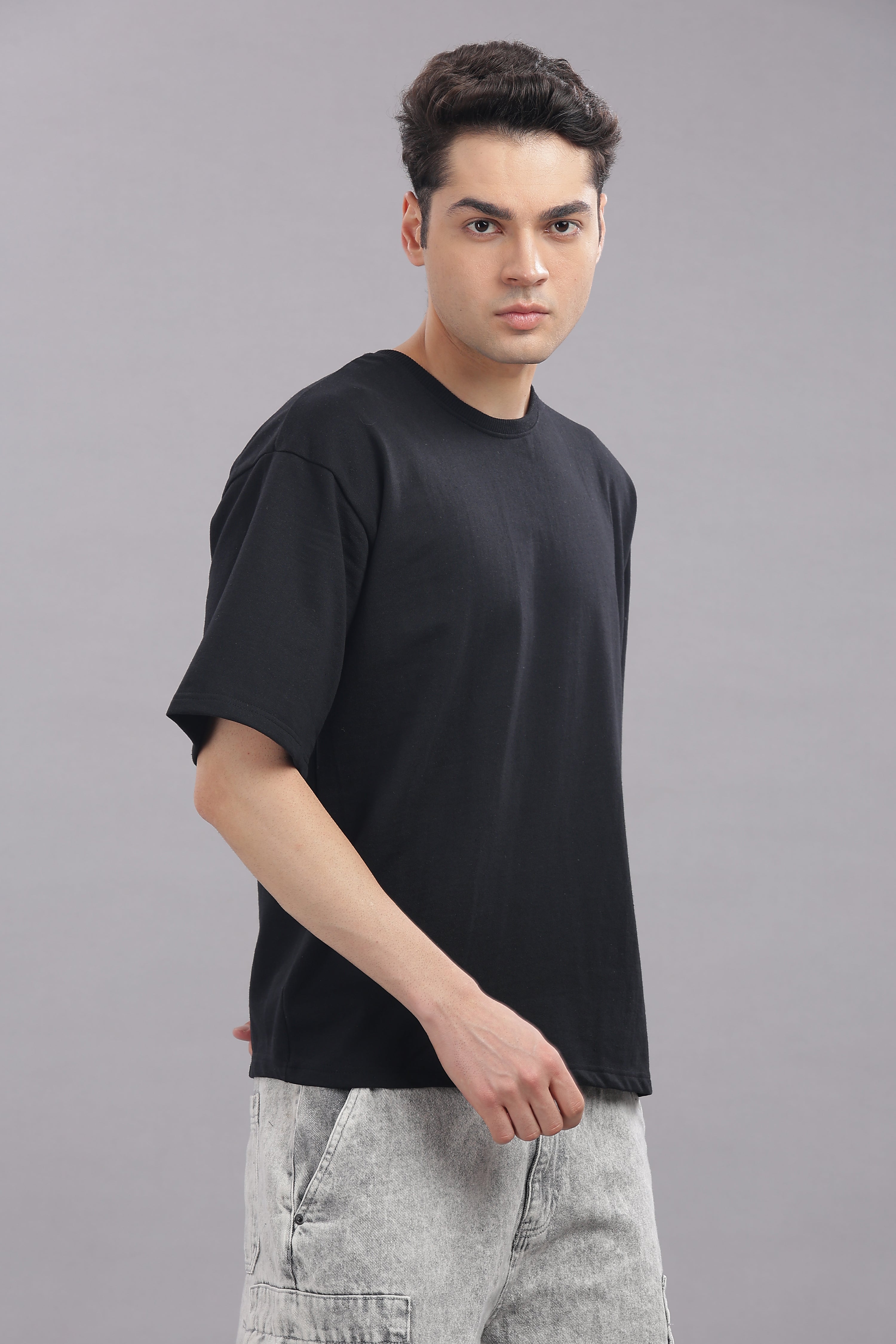 Mens Black Cotton Oversized T-Shirt