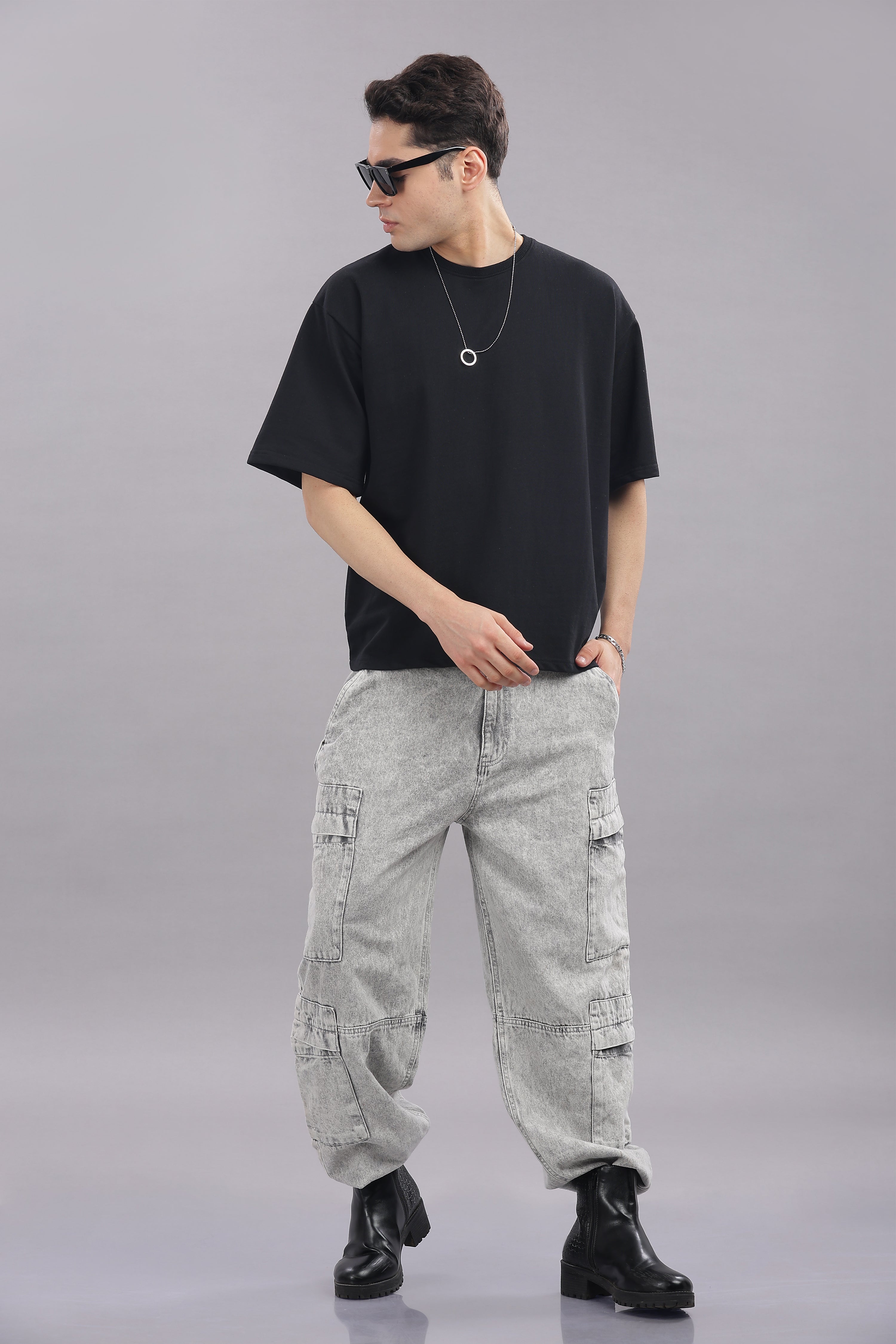 Mens Black Cotton Oversized T-Shirt