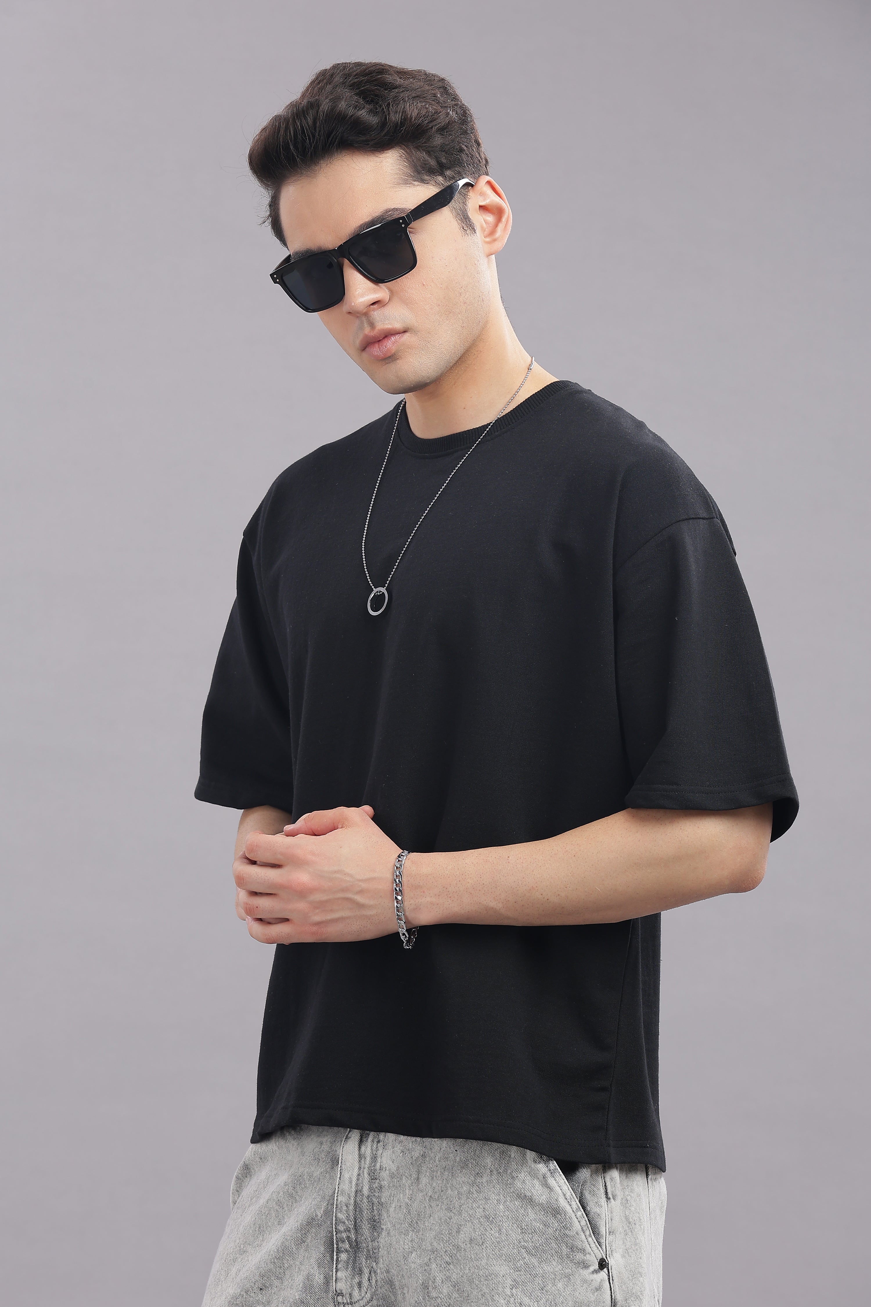 Mens Black Cotton Oversized T-Shirt