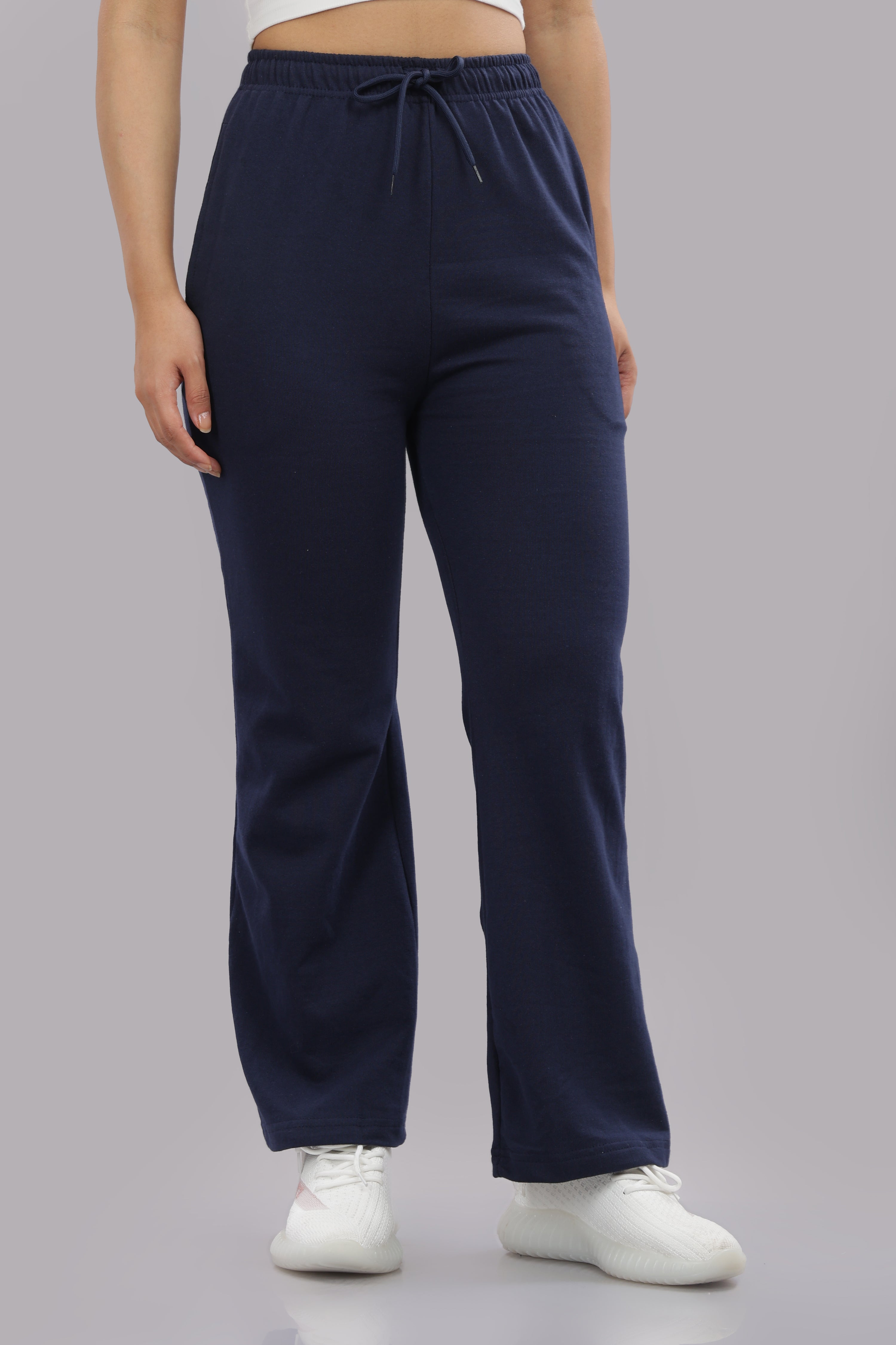 Womens Navy Blue Cotton Track Pants