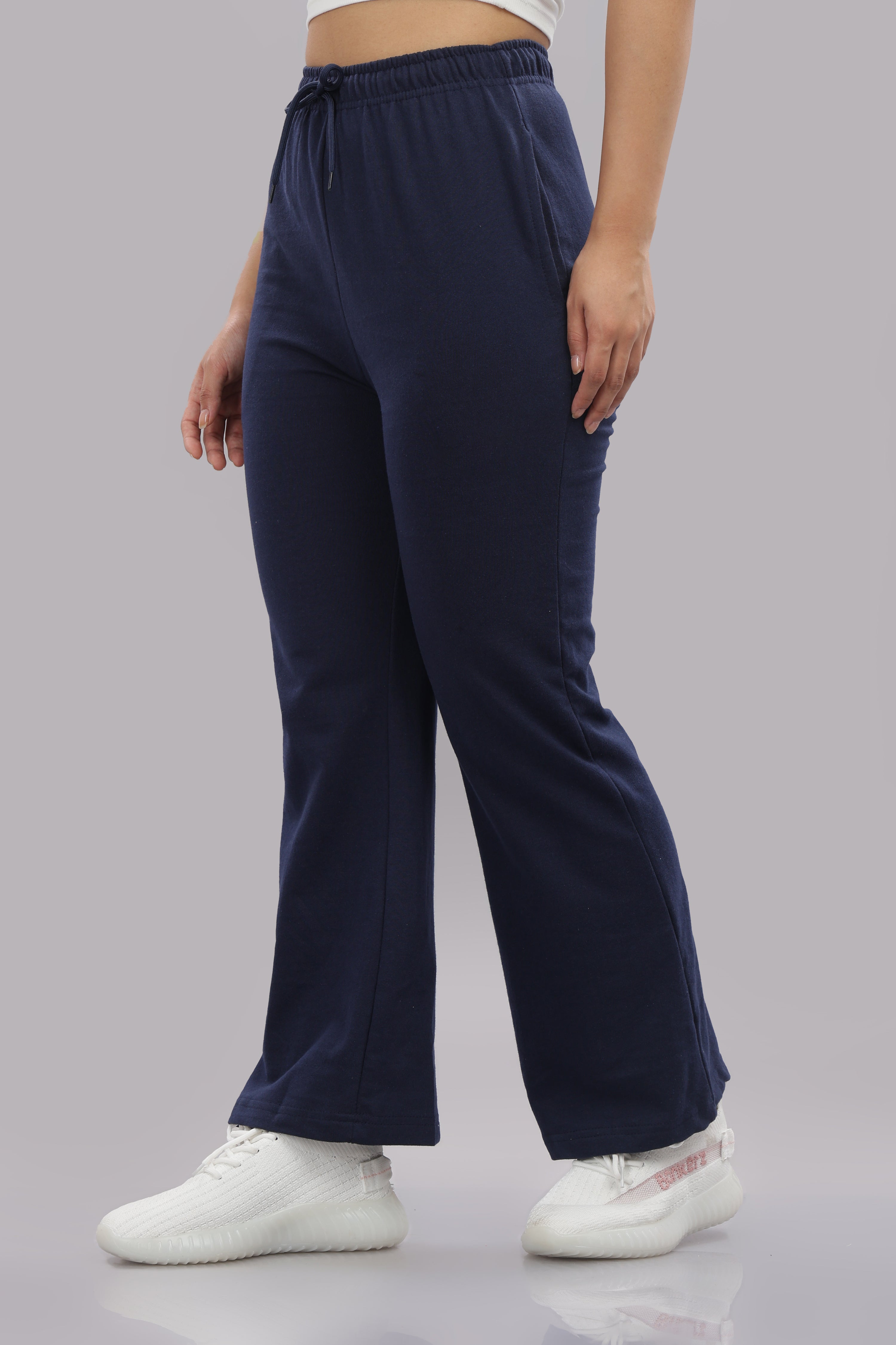 Womens Navy Blue Cotton Track Pants