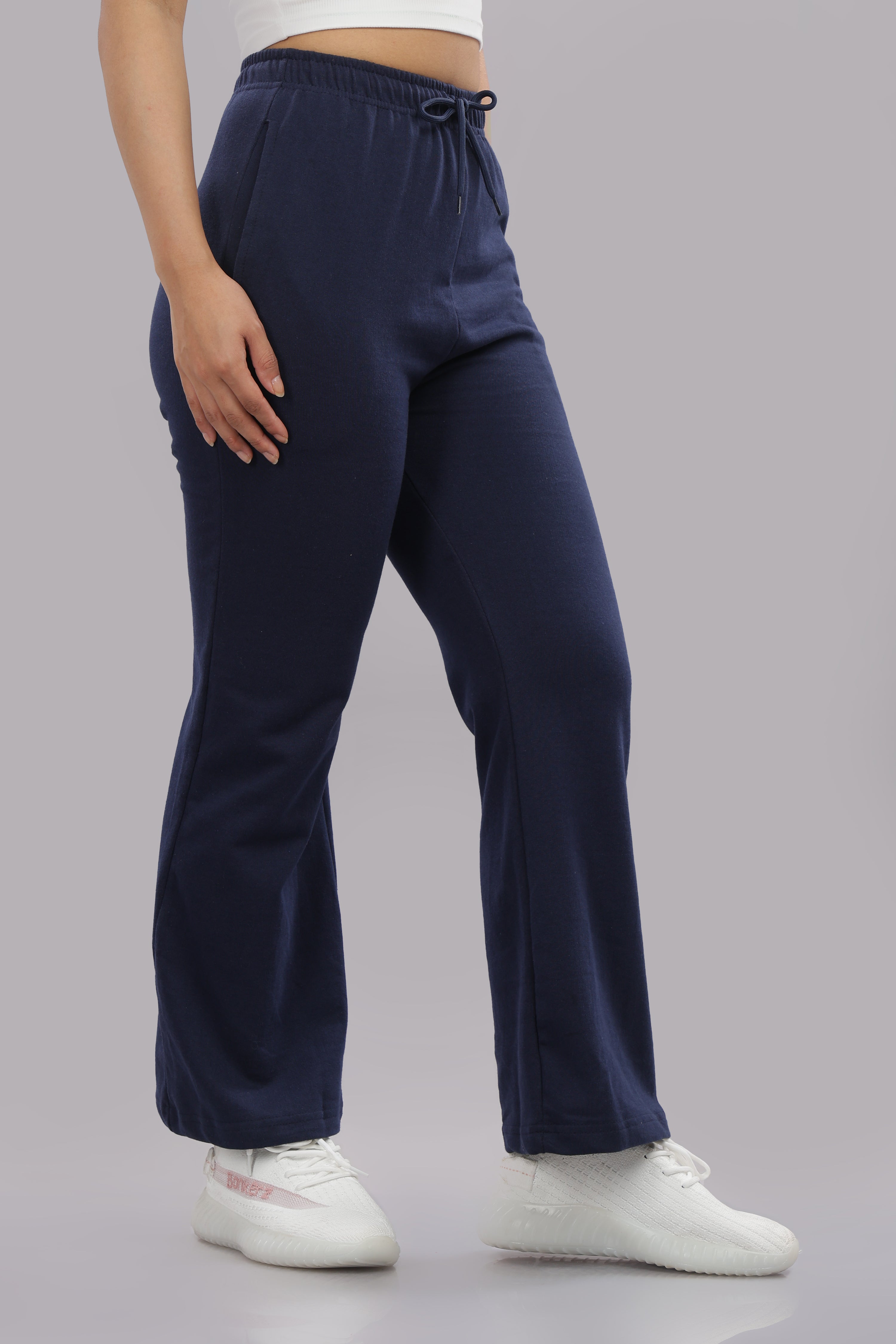 Womens Navy Blue Cotton Track Pants