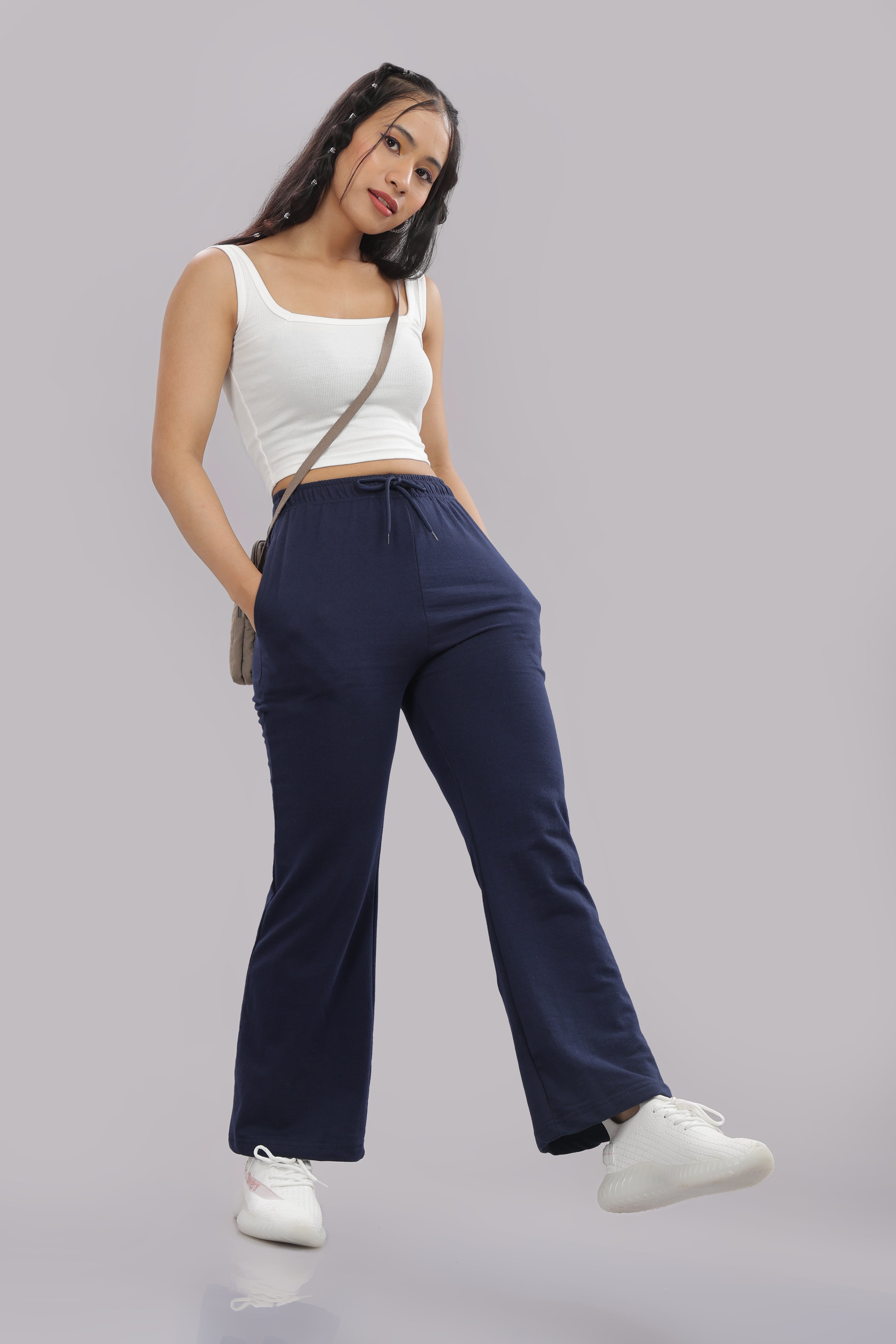 Womens Navy Blue Cotton Track Pants
