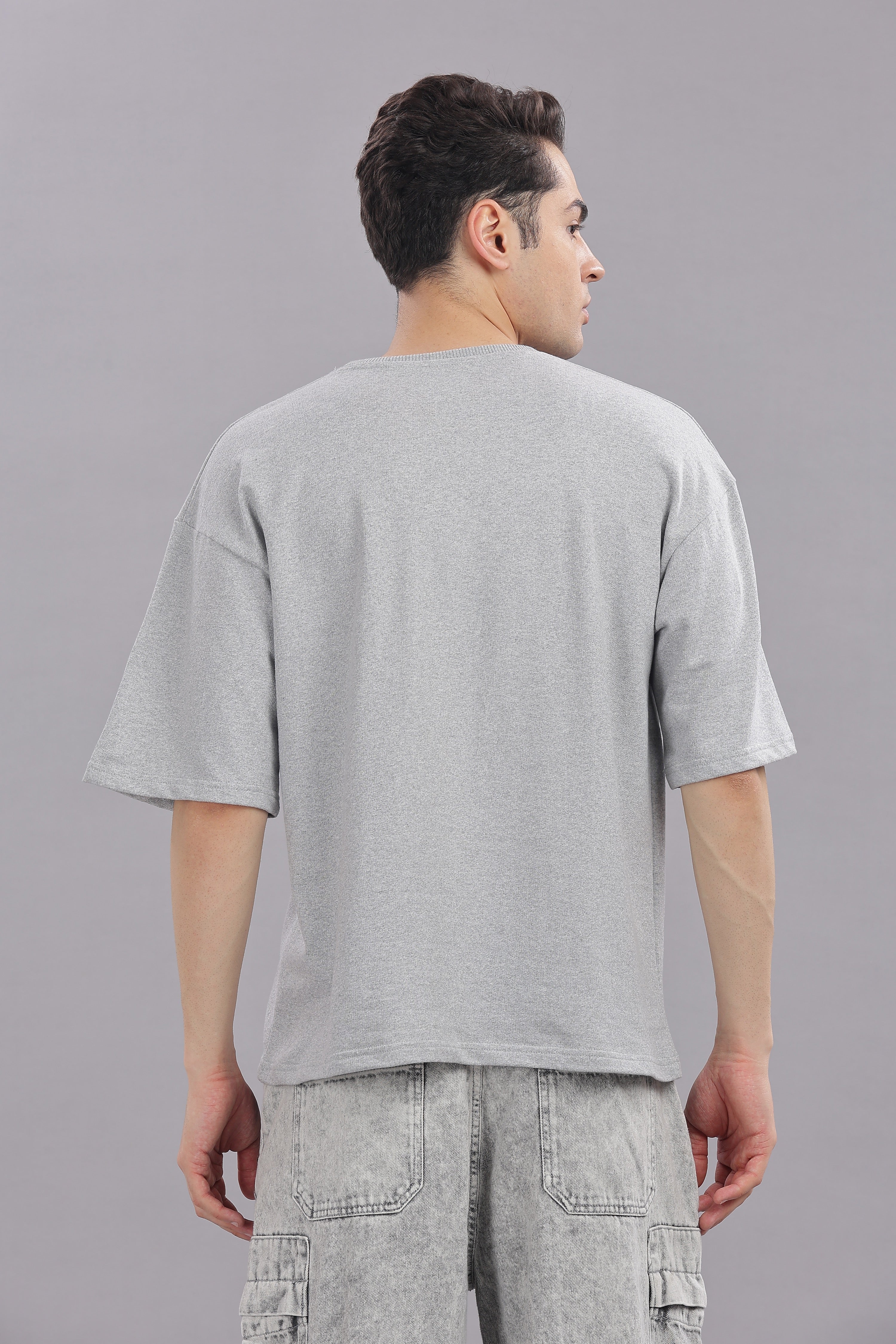 Mens Grey Cotton Oversized T-Shirt