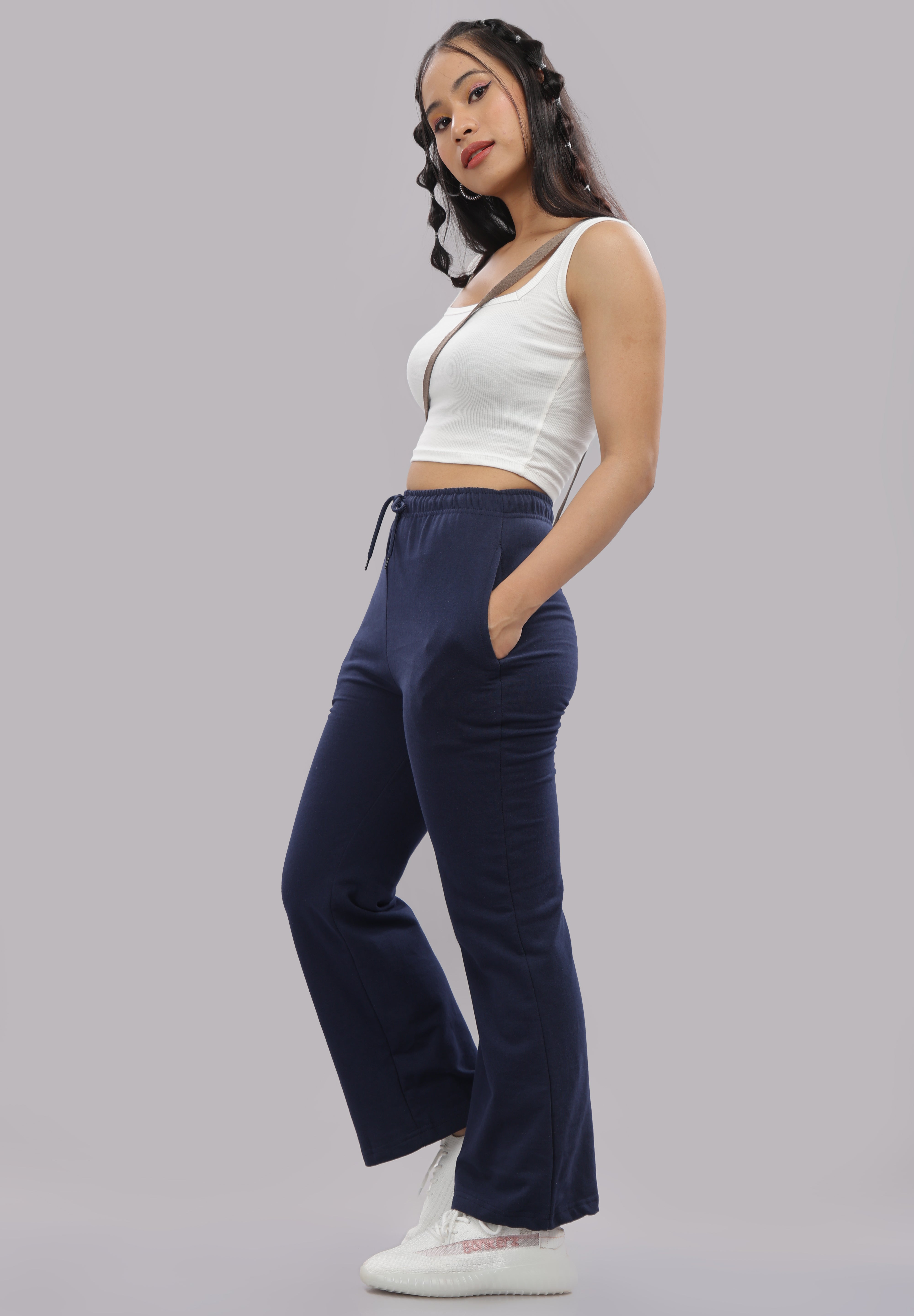 Womens Navy Blue Cotton Track Pants