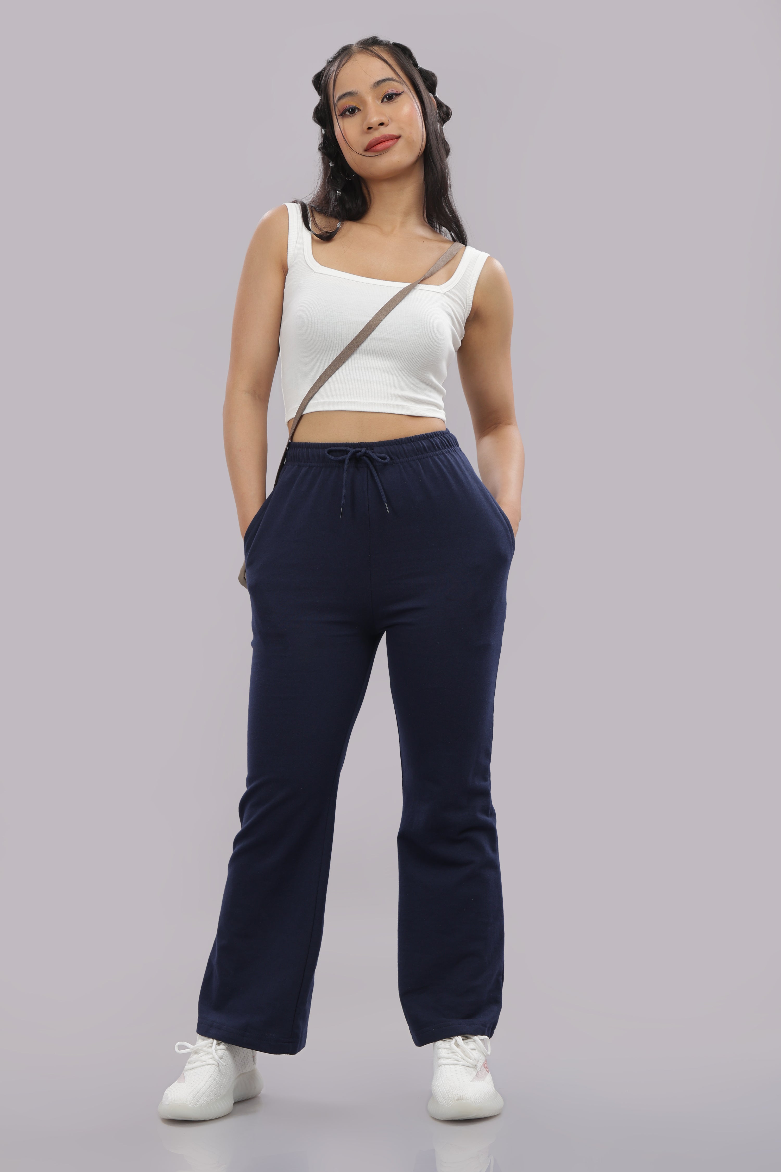 Womens Navy Blue Cotton Track Pants