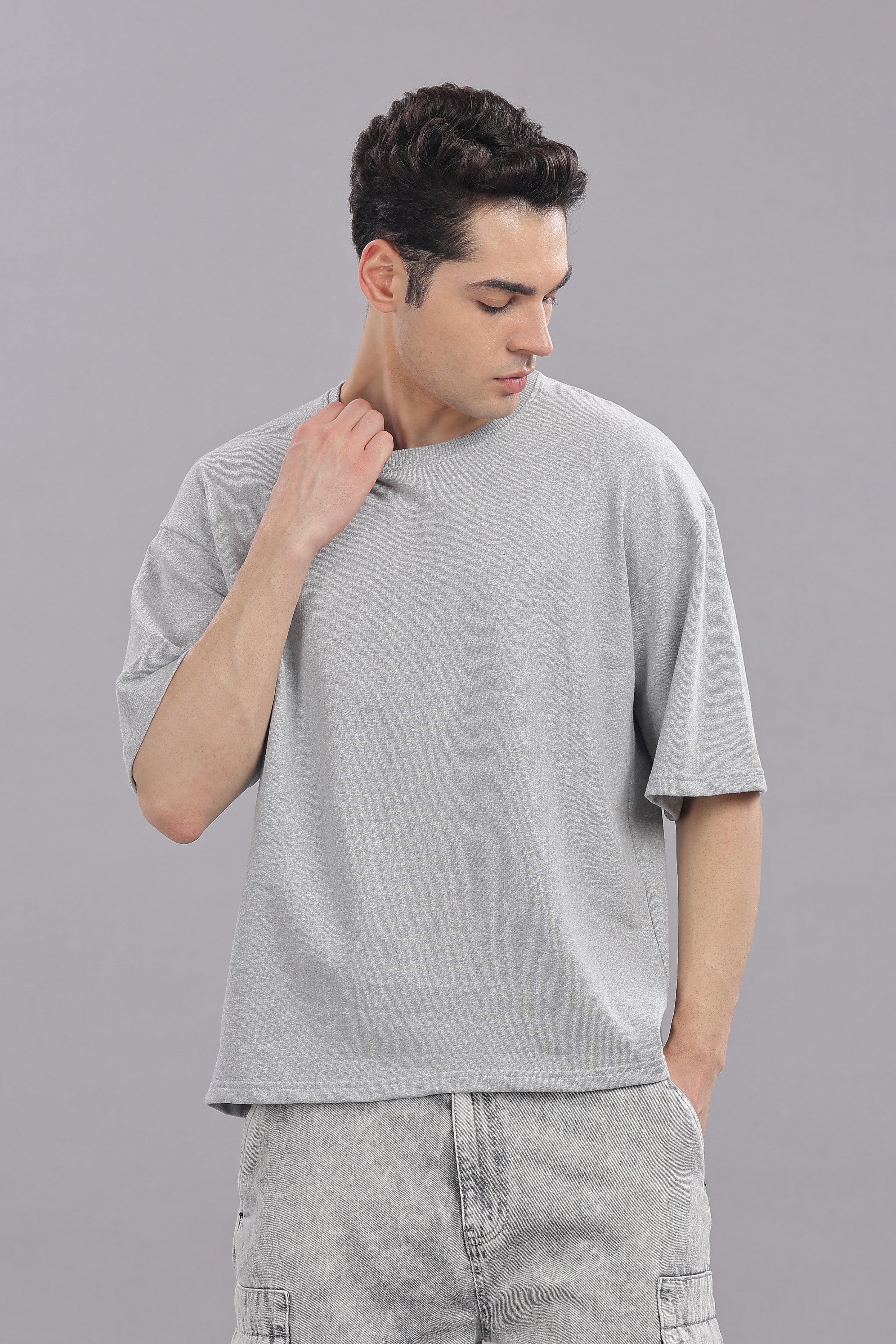Mens Grey Cotton Oversized T-Shirt