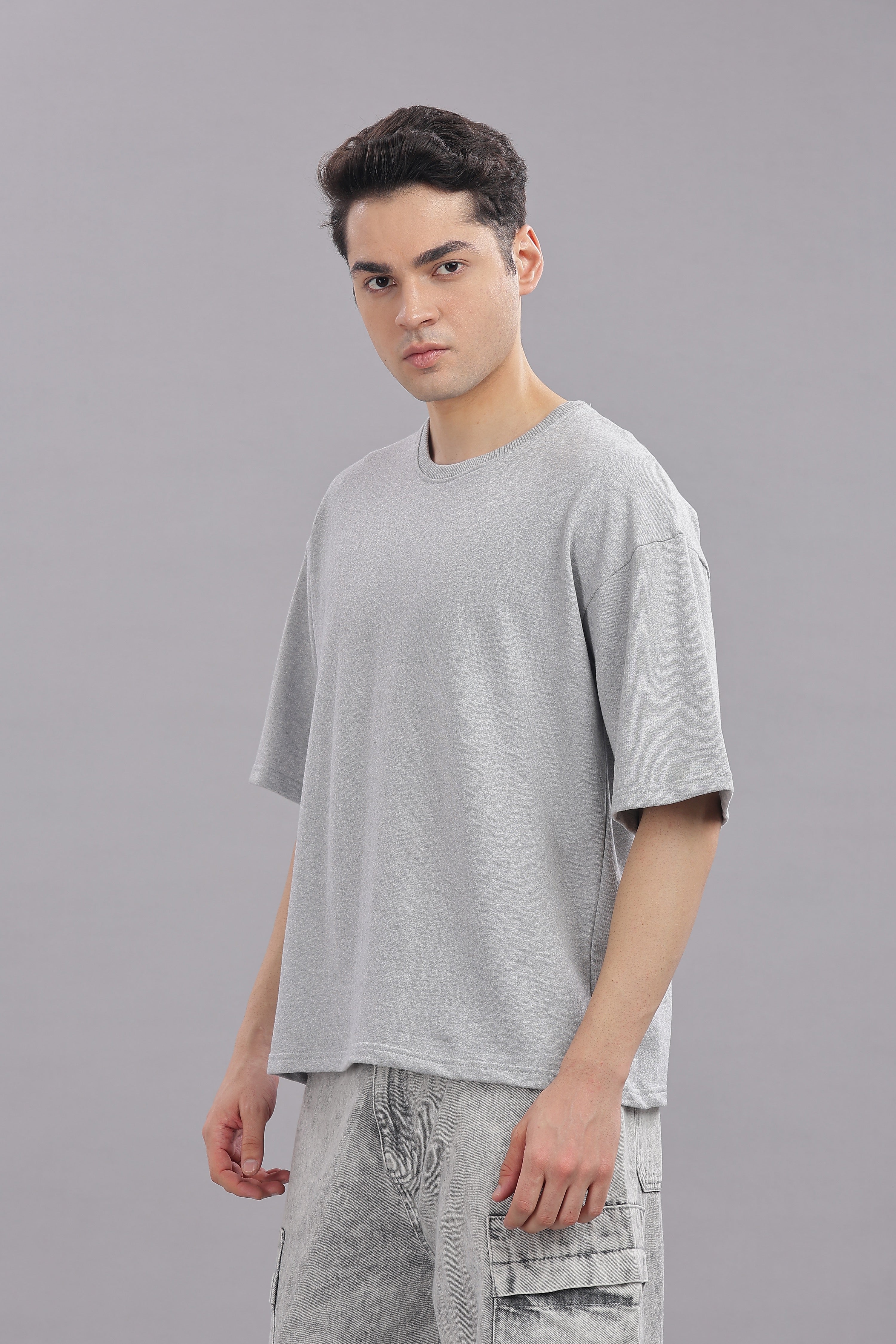 Mens Grey Cotton Oversized T-Shirt