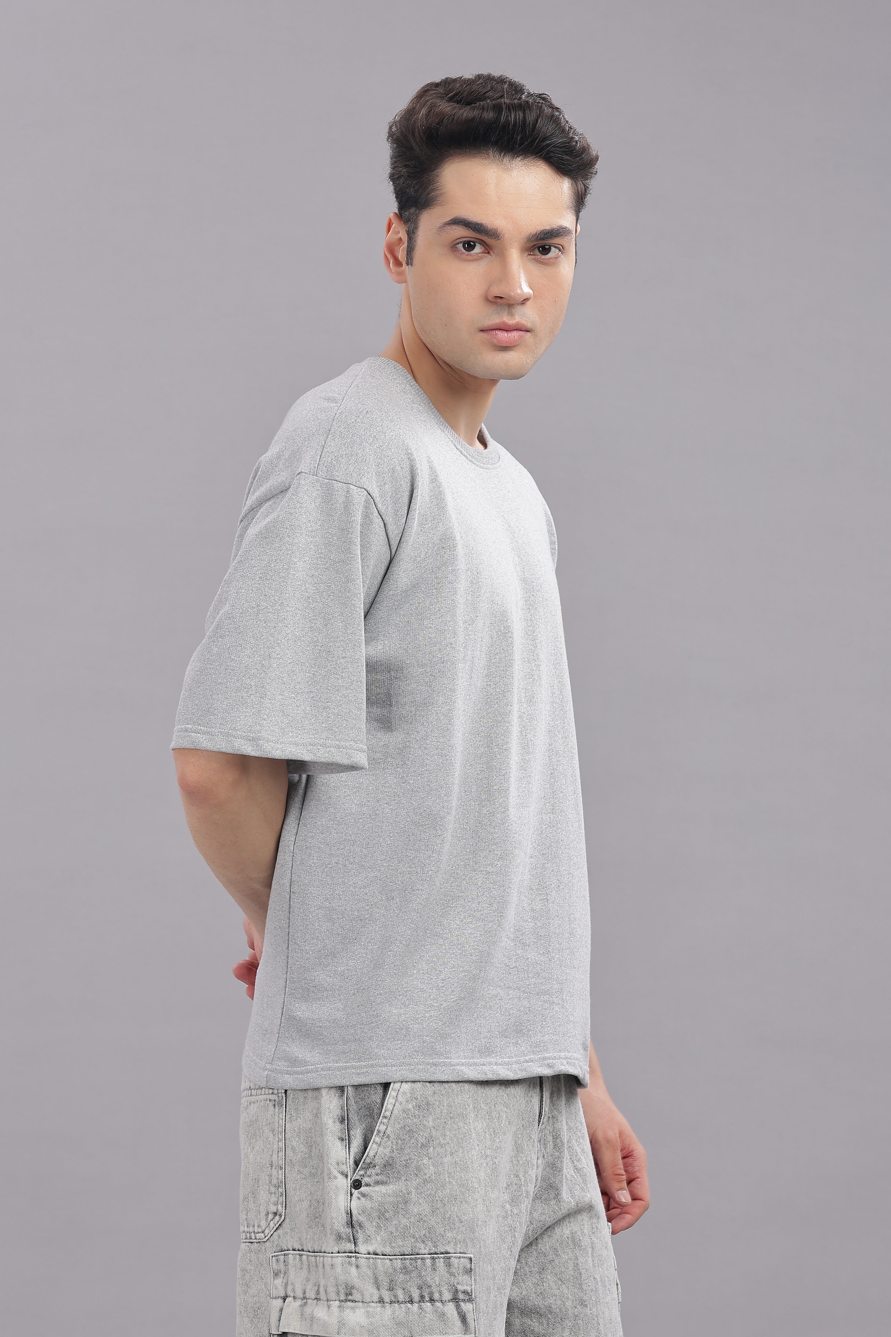 Mens Grey Cotton Oversized T-Shirt