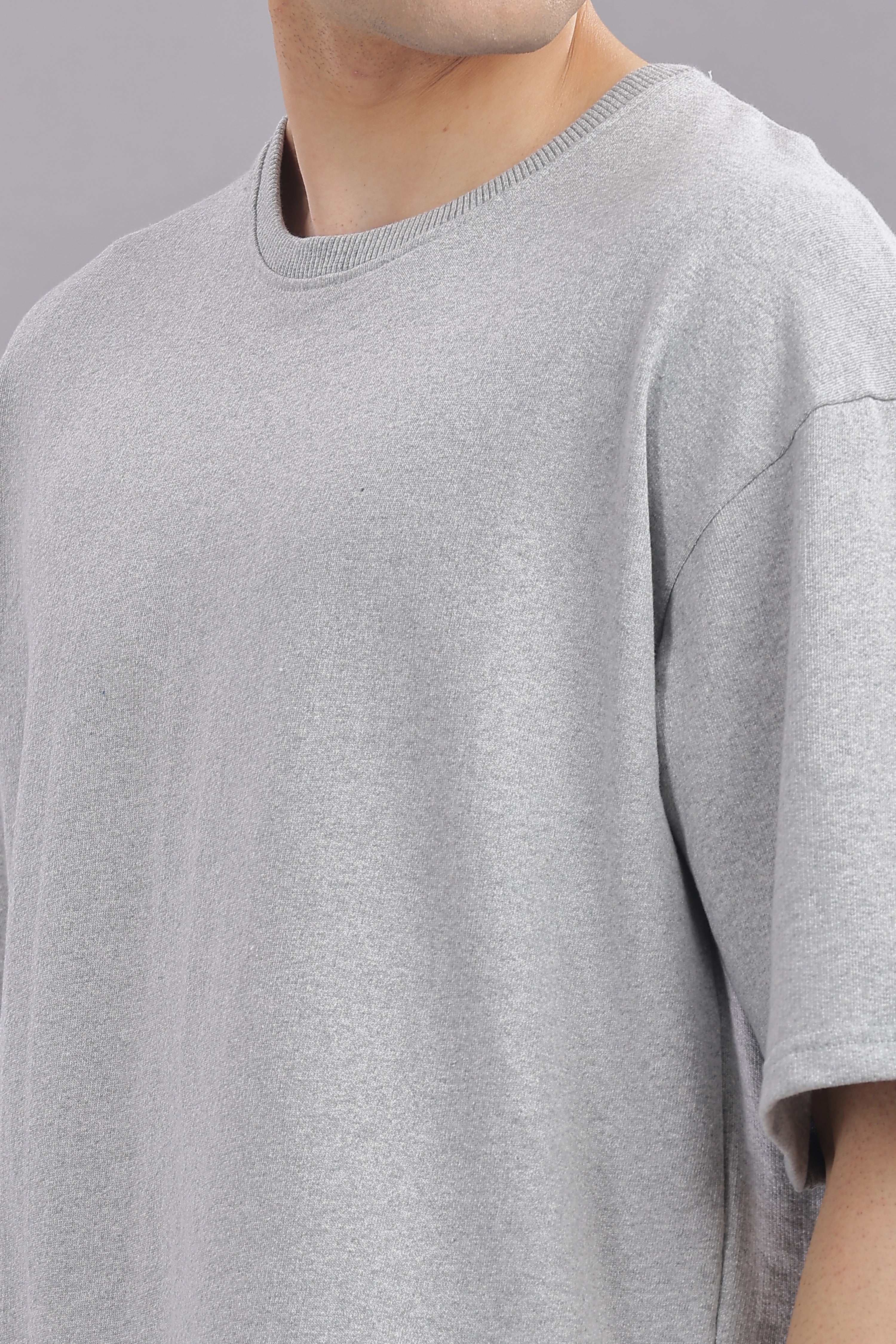 Mens Grey Cotton Oversized T-Shirt