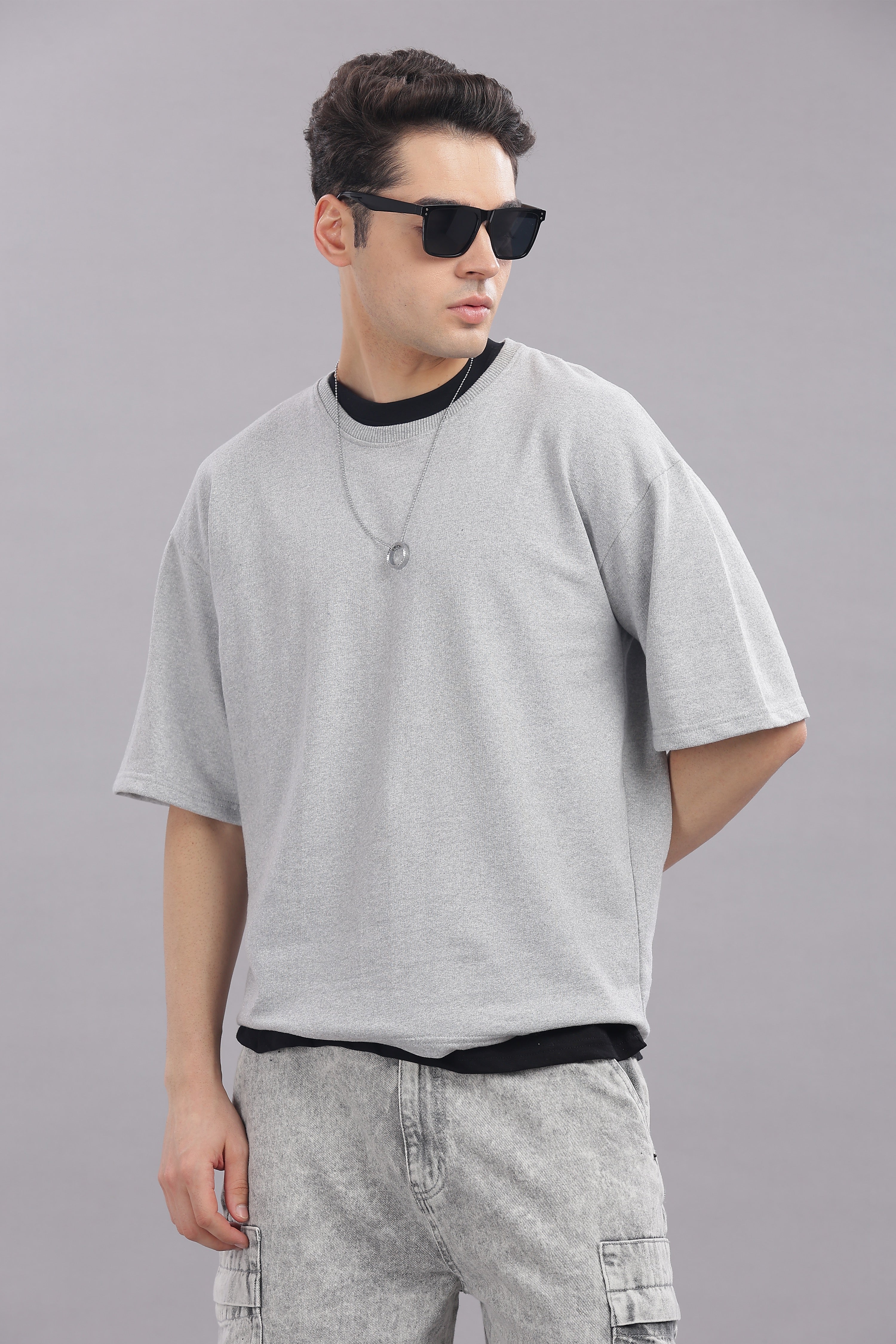 Mens Grey Cotton Oversized T-Shirt