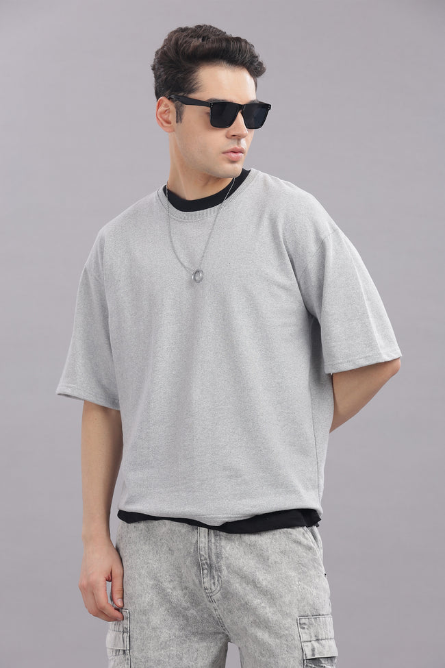 Mens Grey Cotton Oversized T-Shirt
