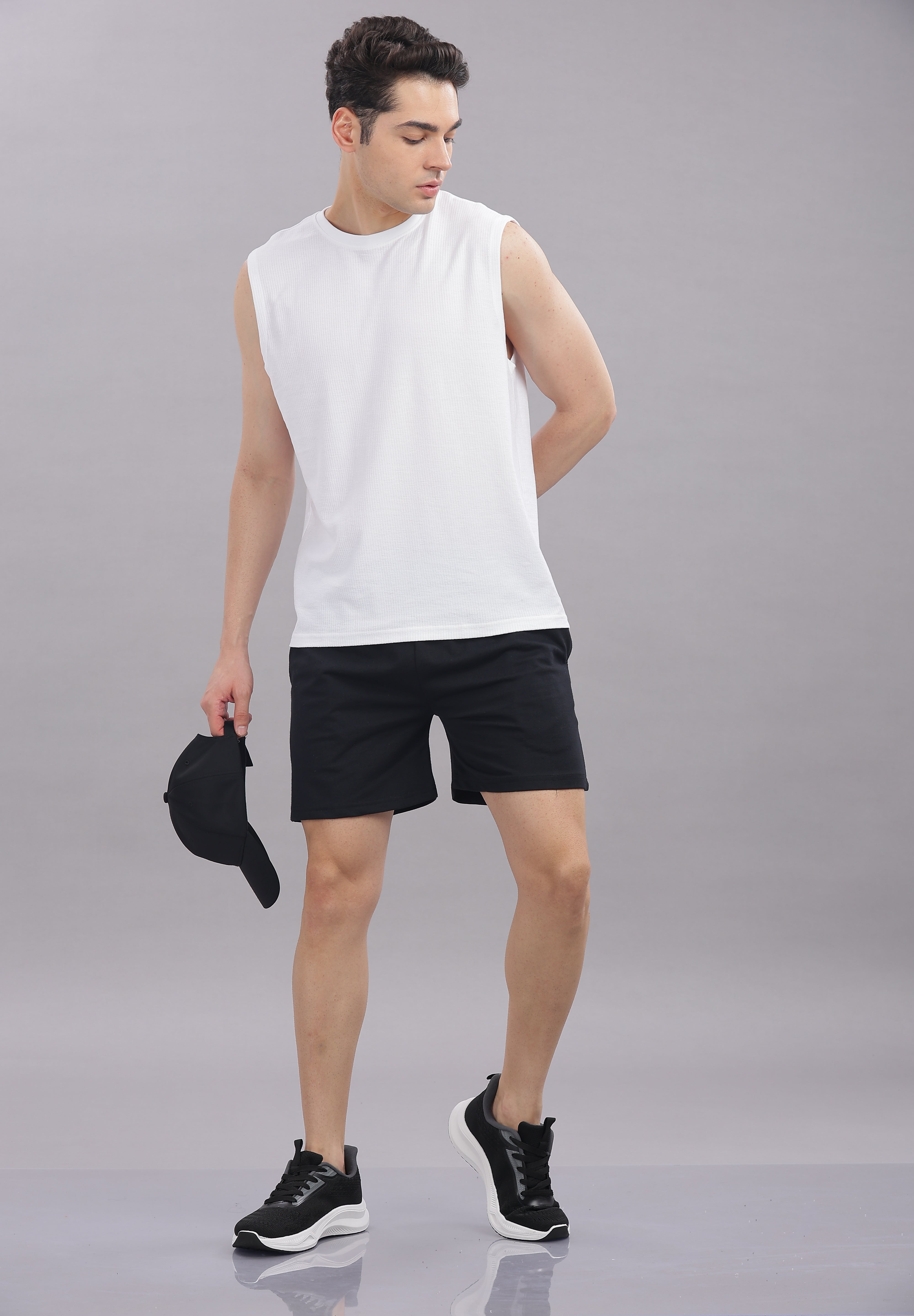 Mens Black Cotton Regular Shorts