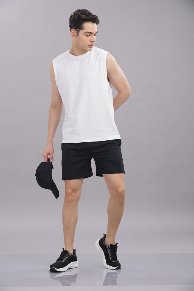 Mens Black Cotton Regular Shorts