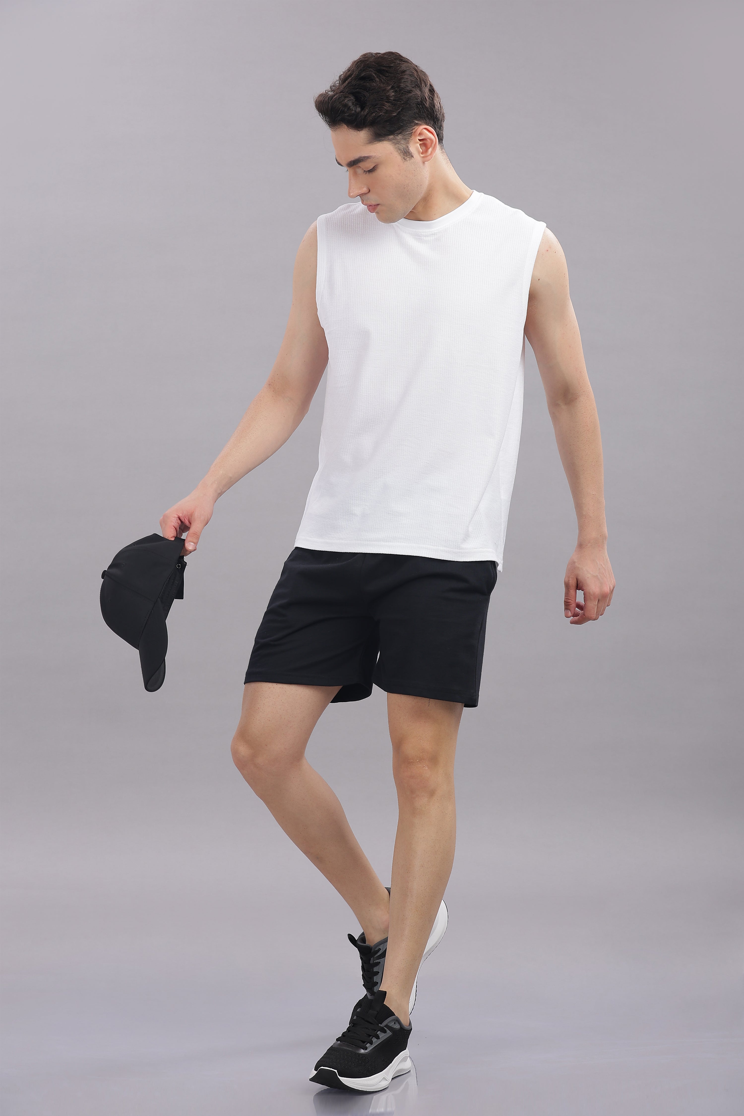 Mens Black Cotton Regular Shorts