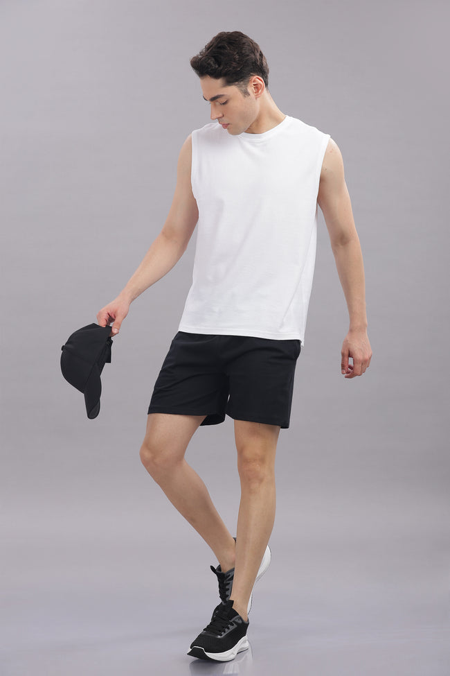 Mens Black Cotton Regular Shorts