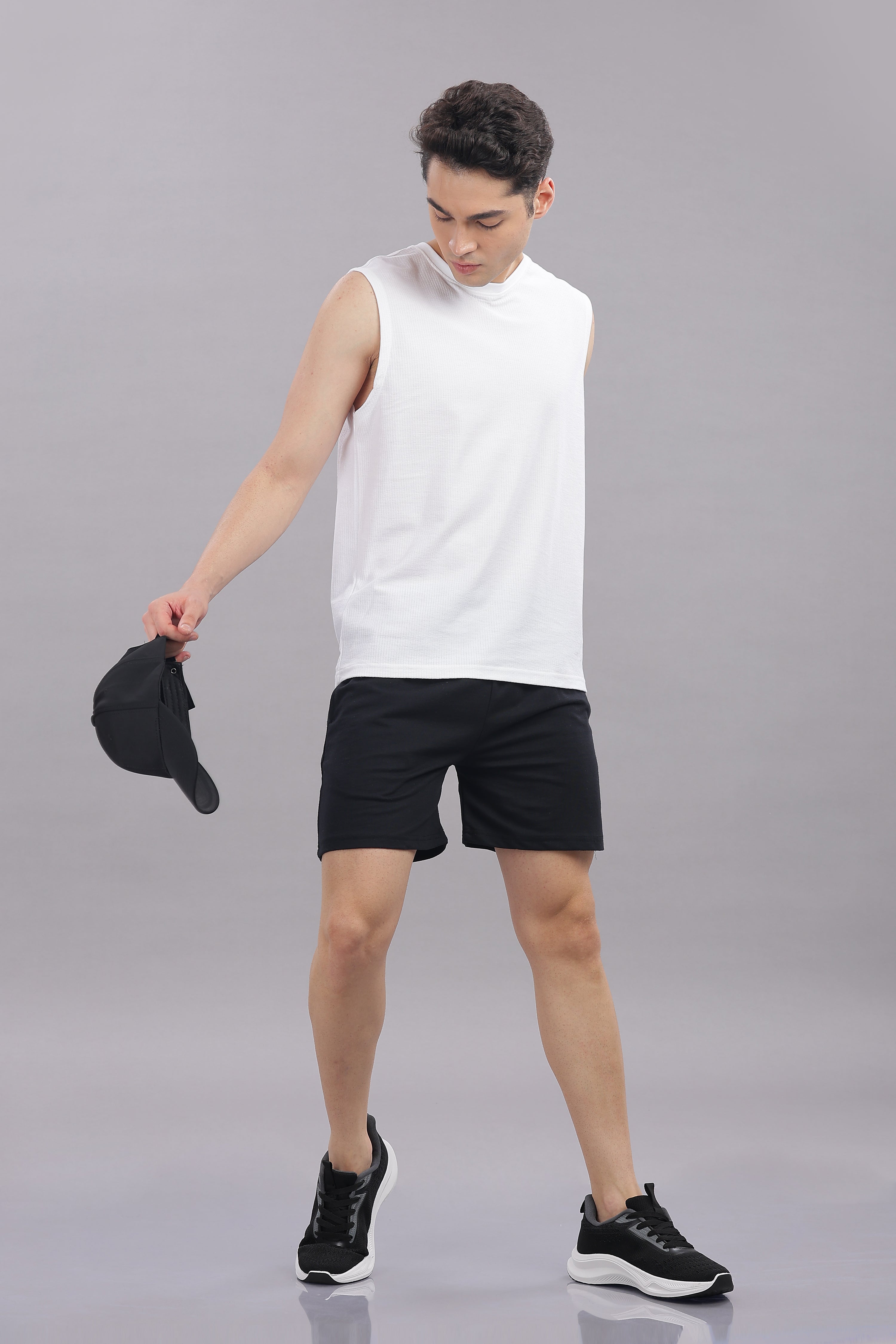 Mens Black Cotton Regular Shorts