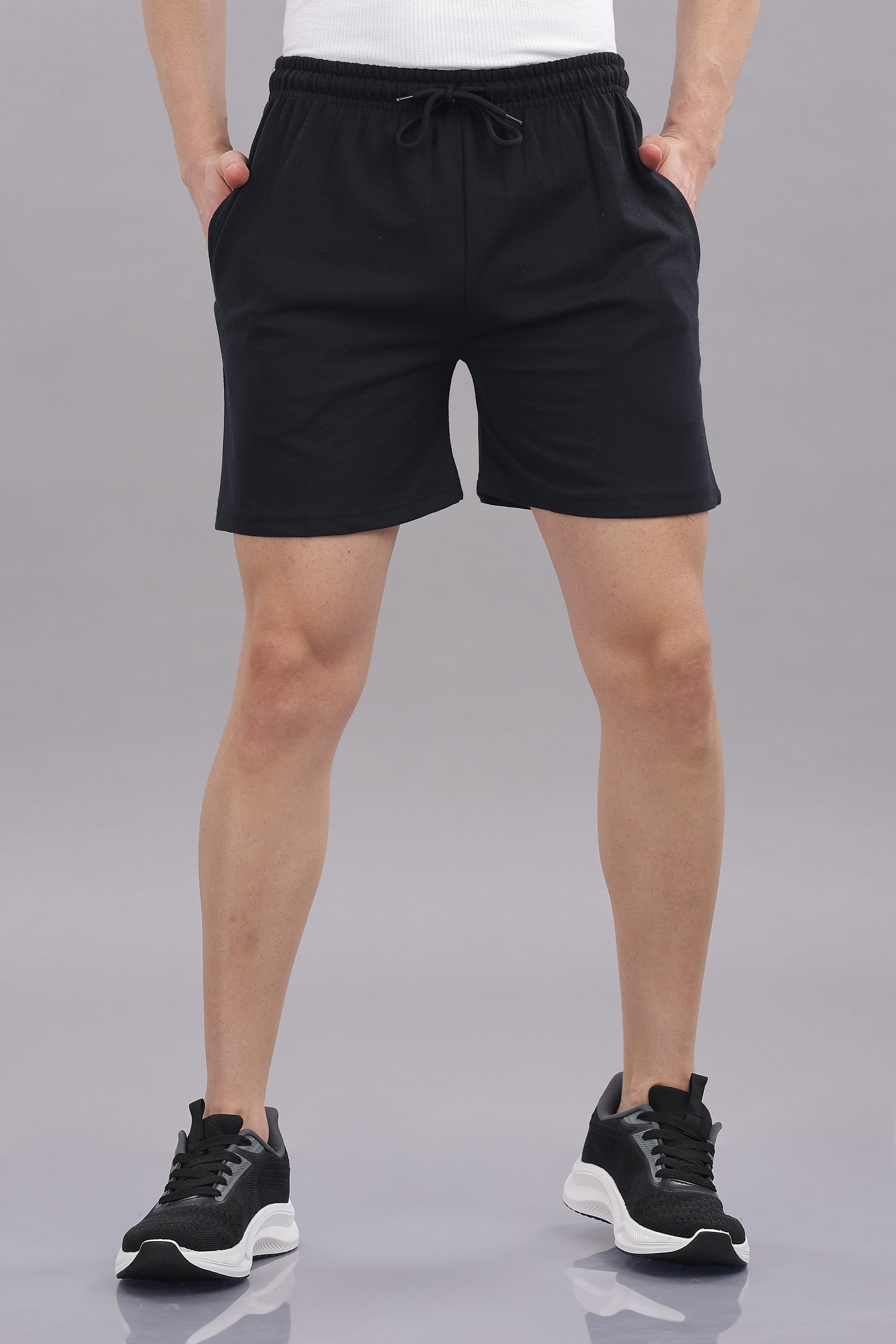 Mens Black Cotton Regular Shorts