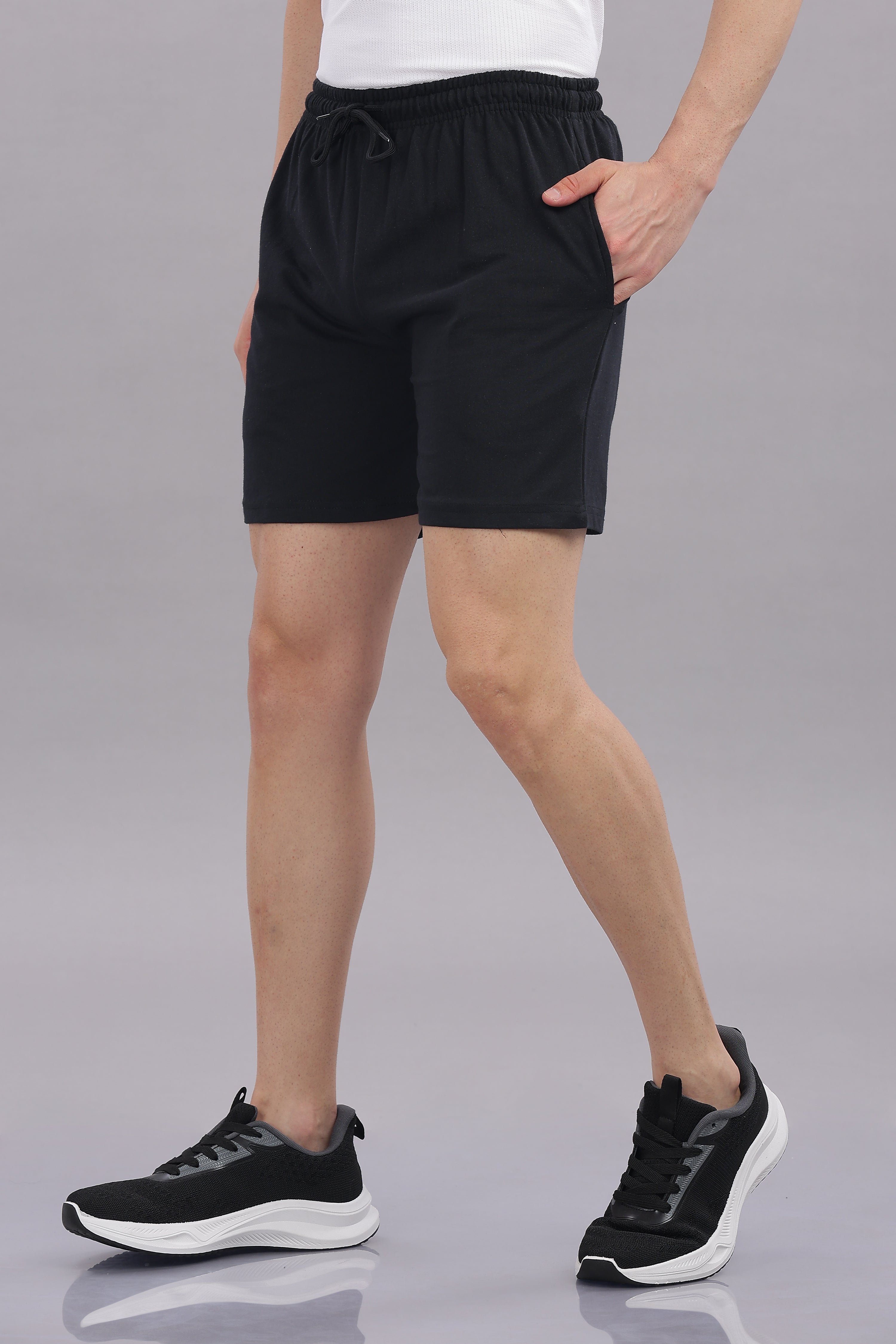 Mens Black Cotton Regular Shorts