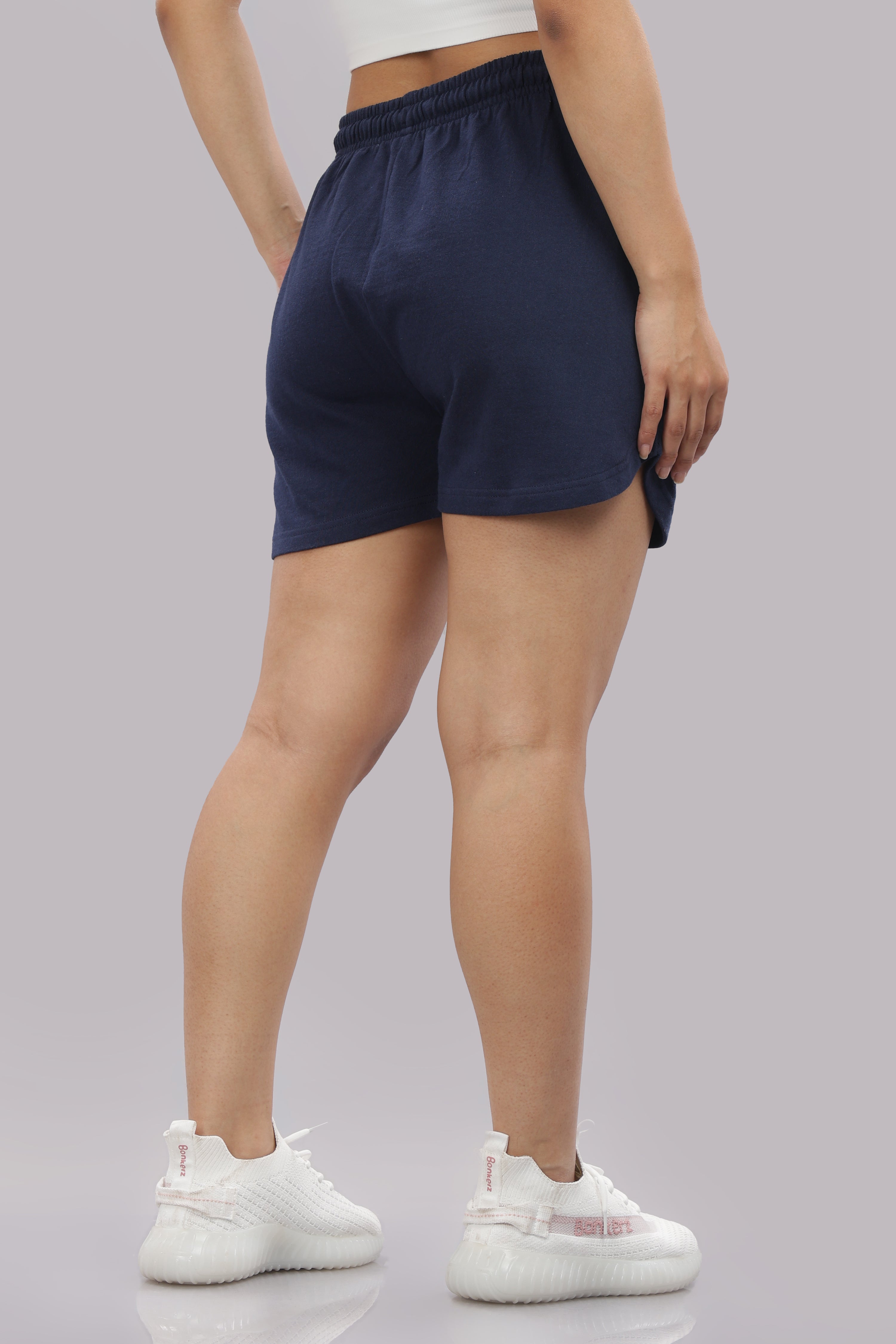 Womens Navy Blue Cotton Regular Jogger Shorts