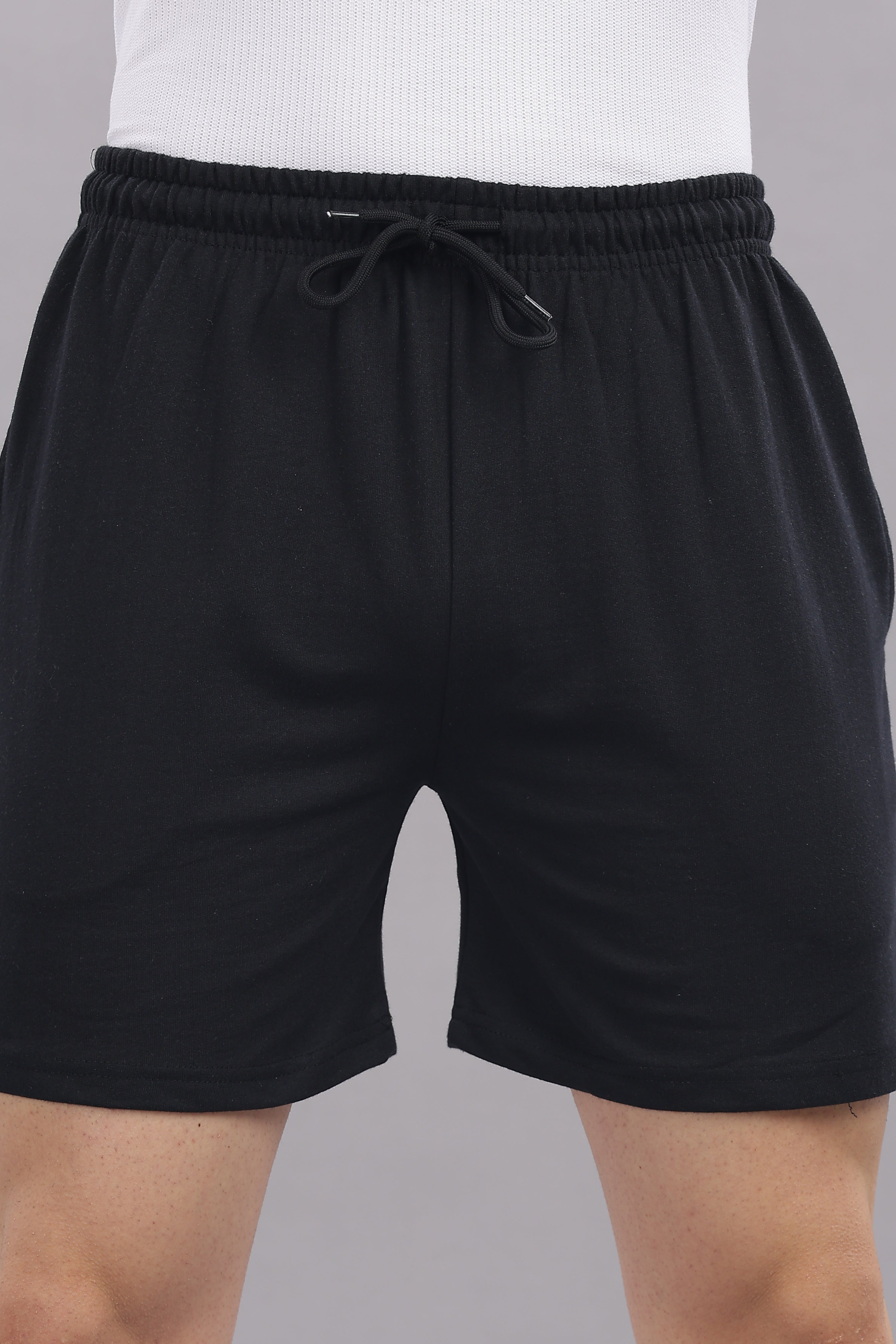 Mens Black Cotton Regular Shorts