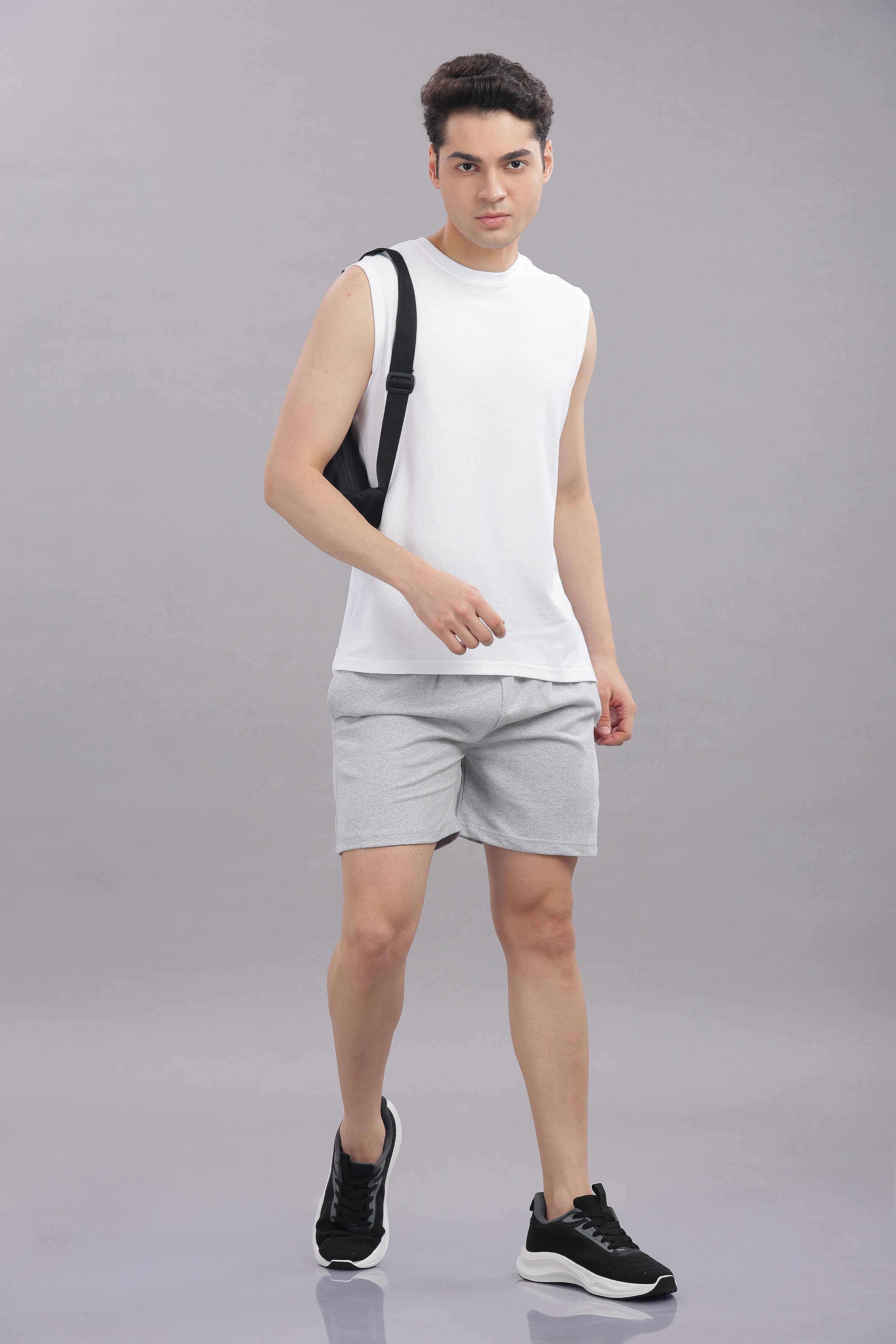 Mens Grey Cotton Regular Shorts