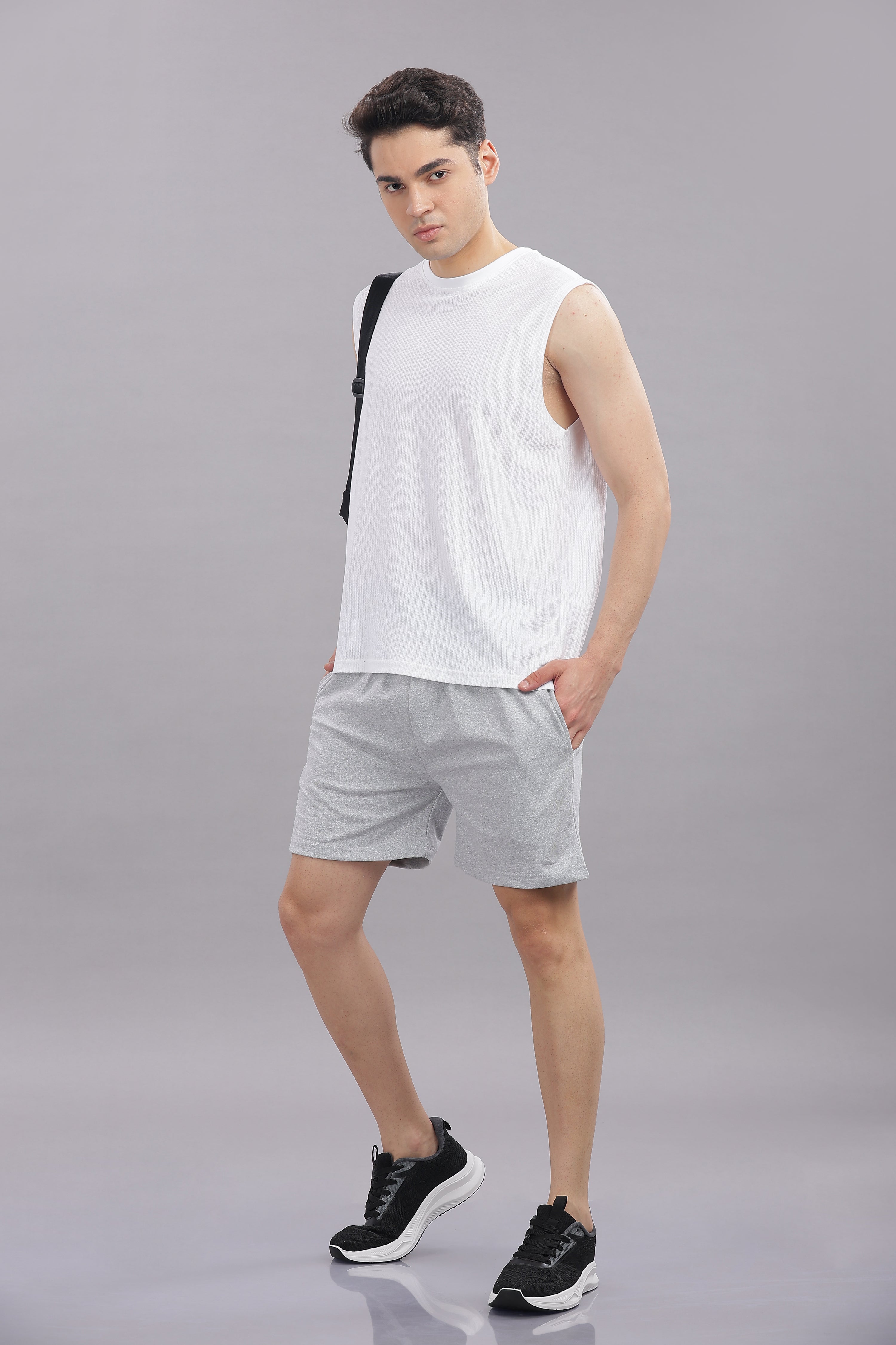 Mens Grey Cotton Regular Shorts