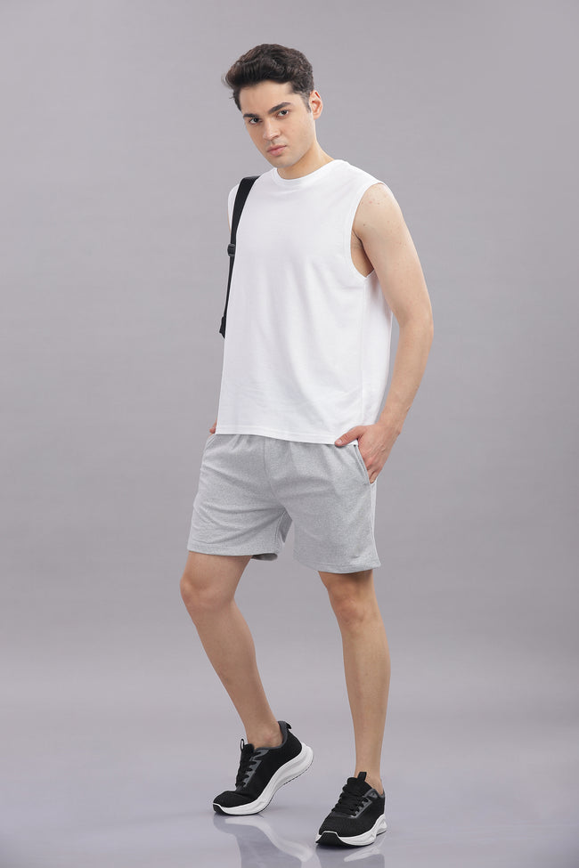 Mens Grey Cotton Regular Shorts