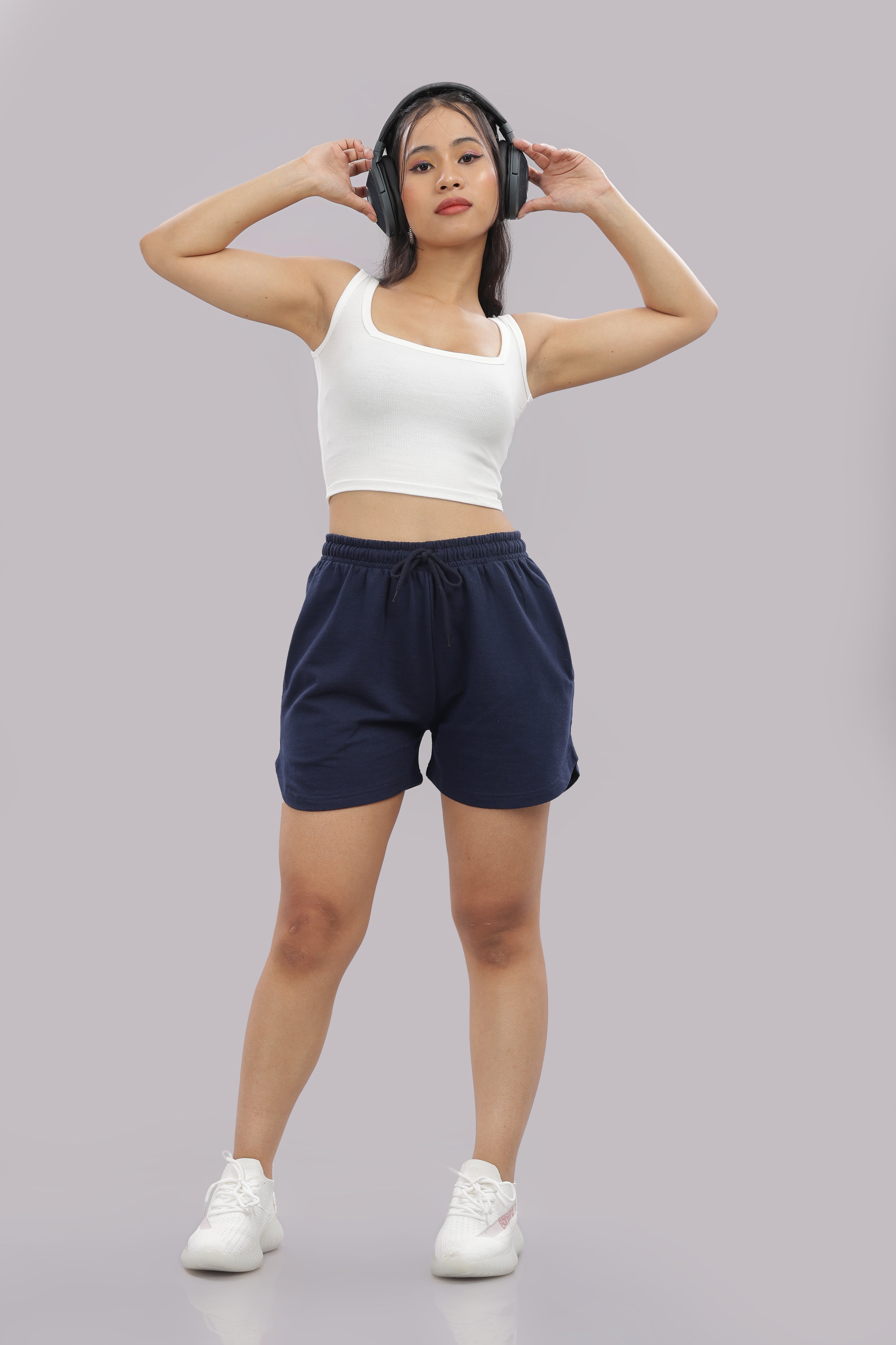 Womens Navy Blue Cotton Regular Jogger Shorts