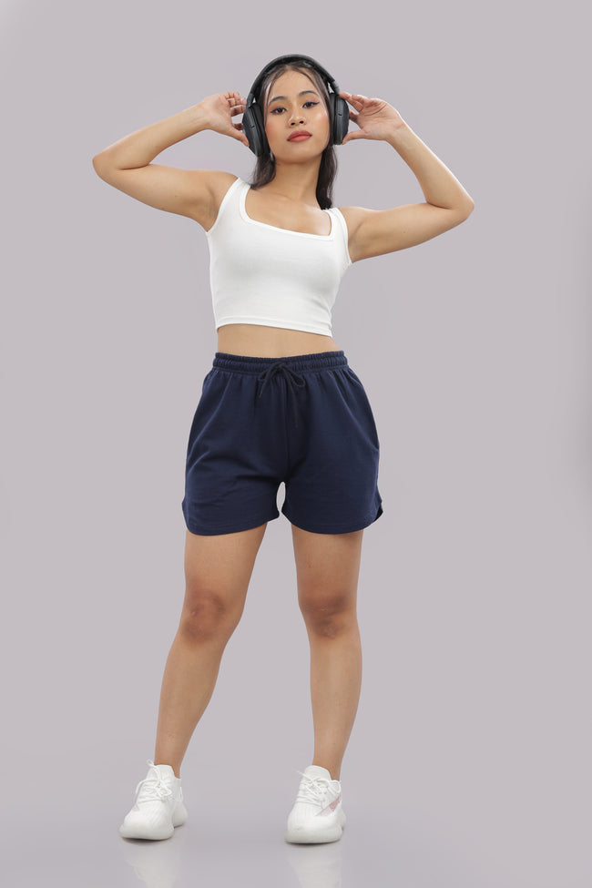 Womens Navy Blue Cotton Regular Jogger Shorts