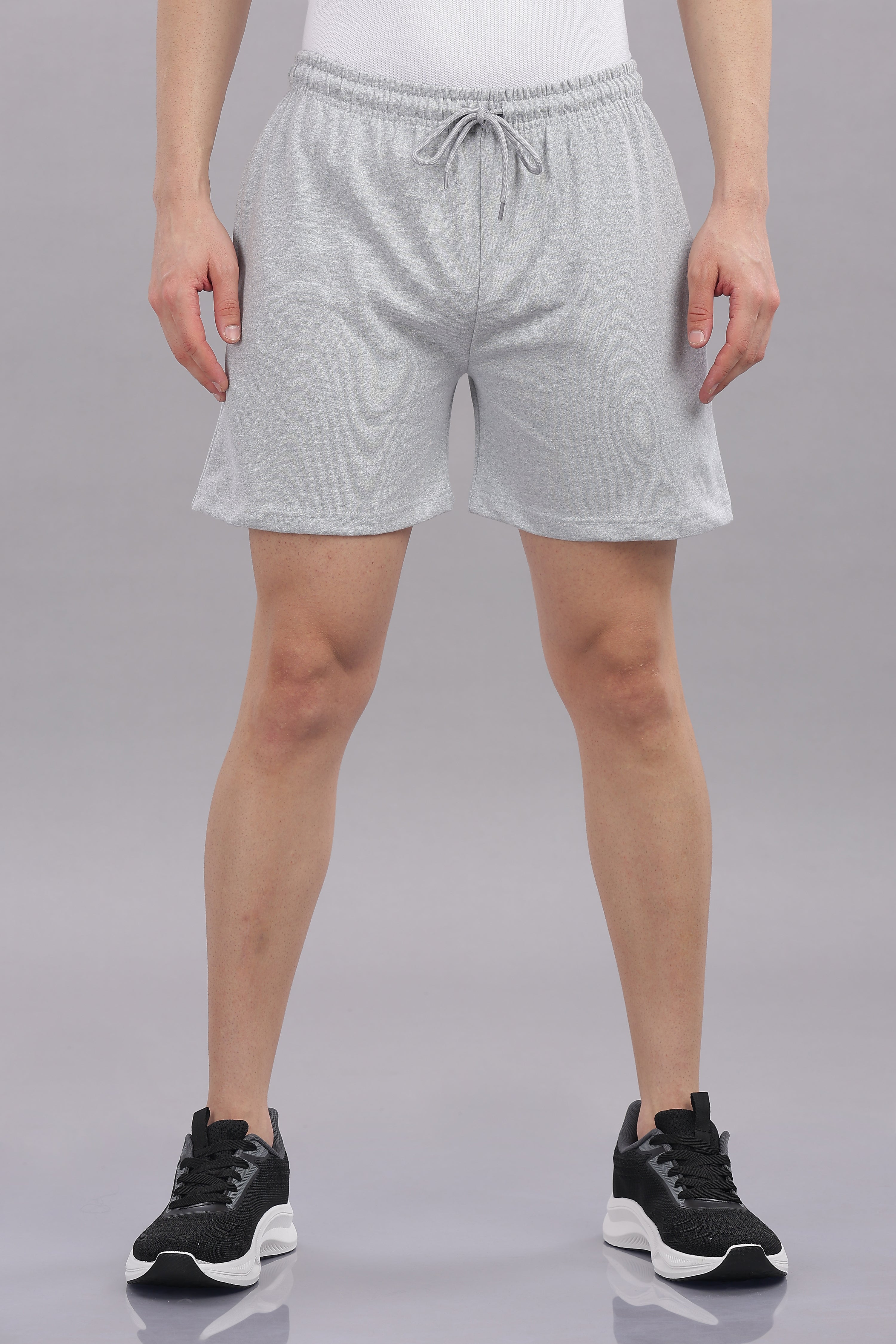 Mens Grey Cotton Regular Shorts