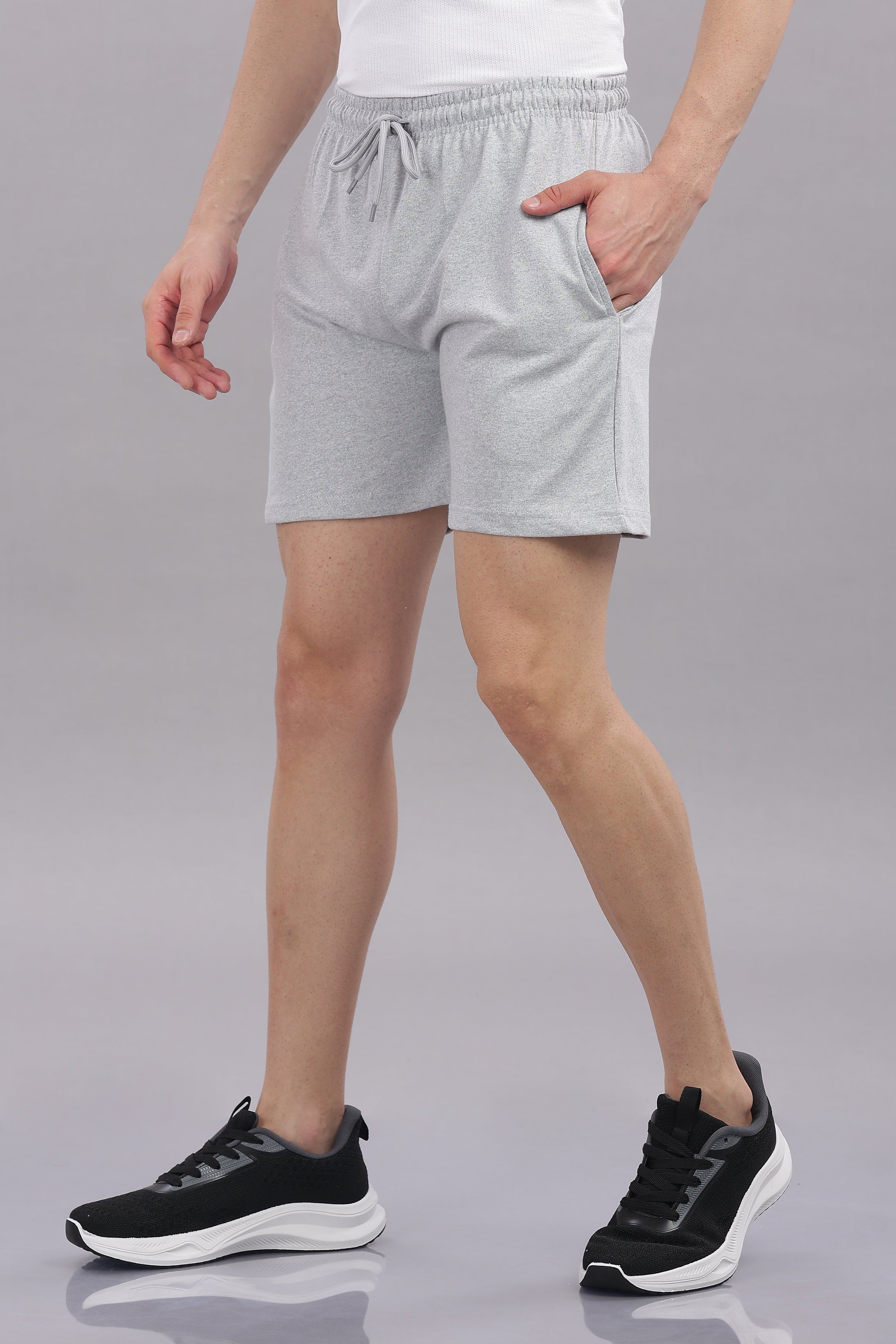 Mens Grey Cotton Regular Shorts