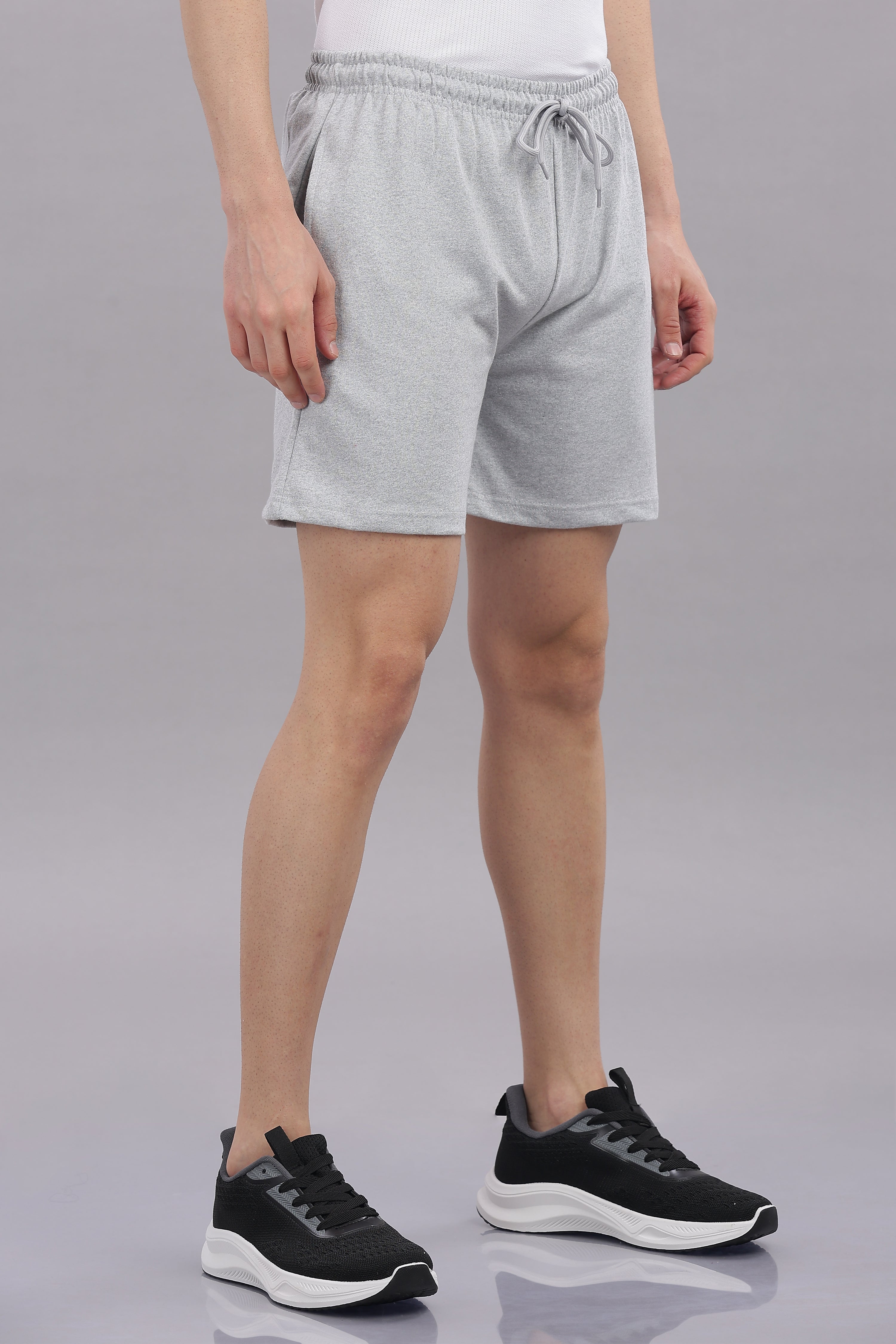 Mens Grey Cotton Regular Shorts