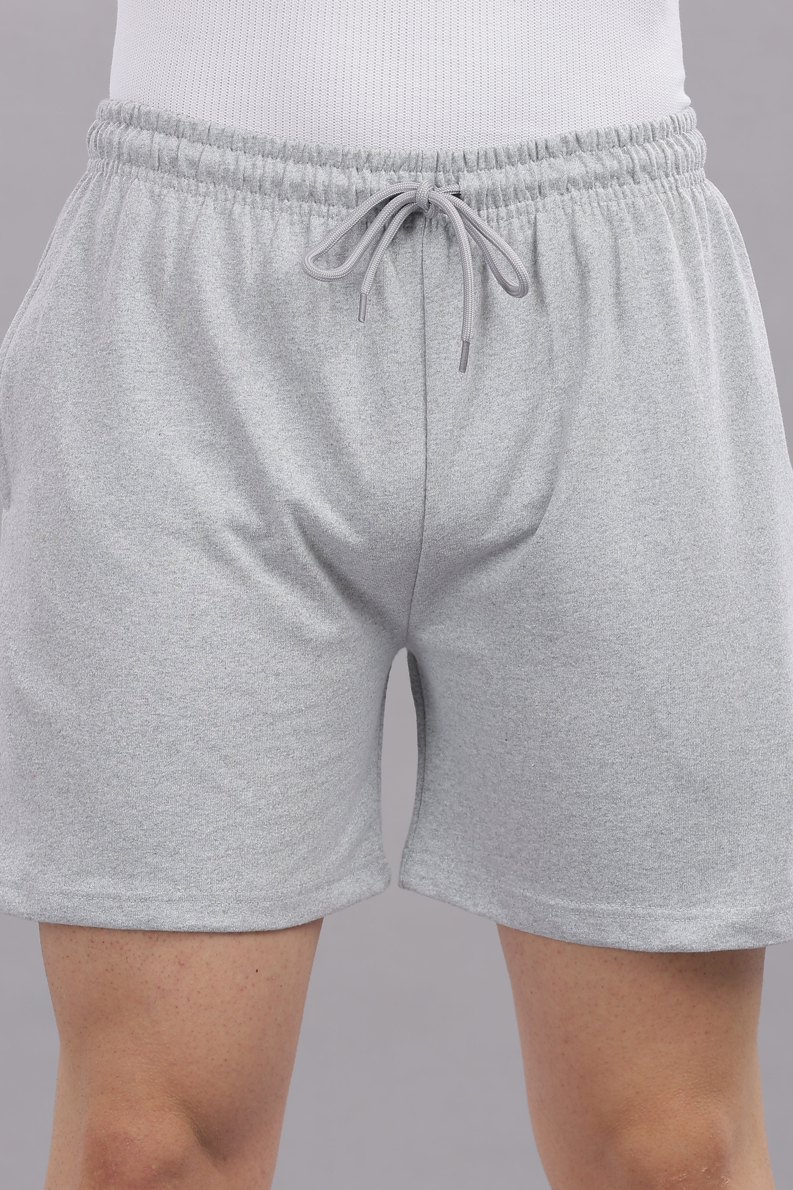Mens Grey Cotton Regular Shorts