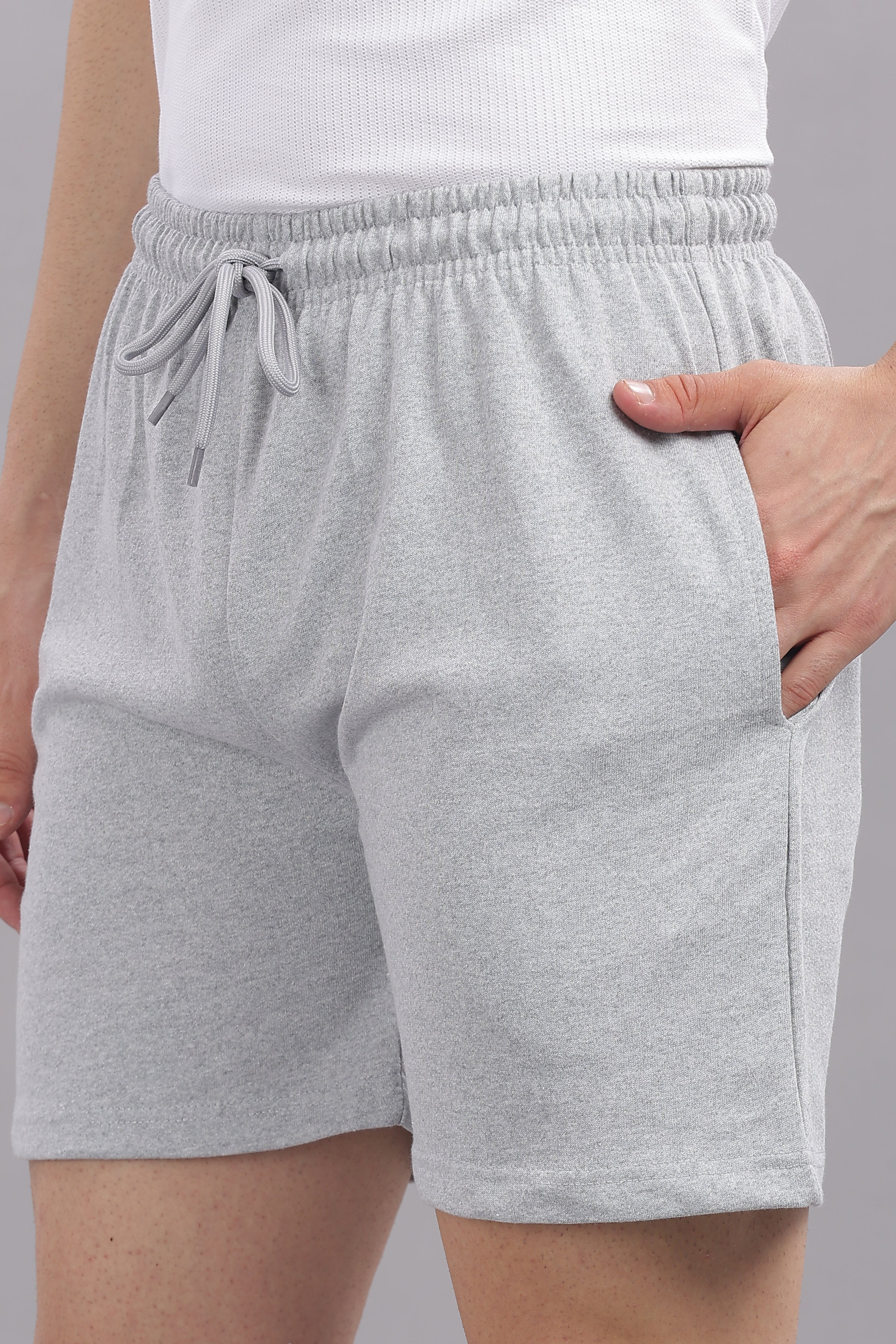 Mens Grey Cotton Regular Shorts