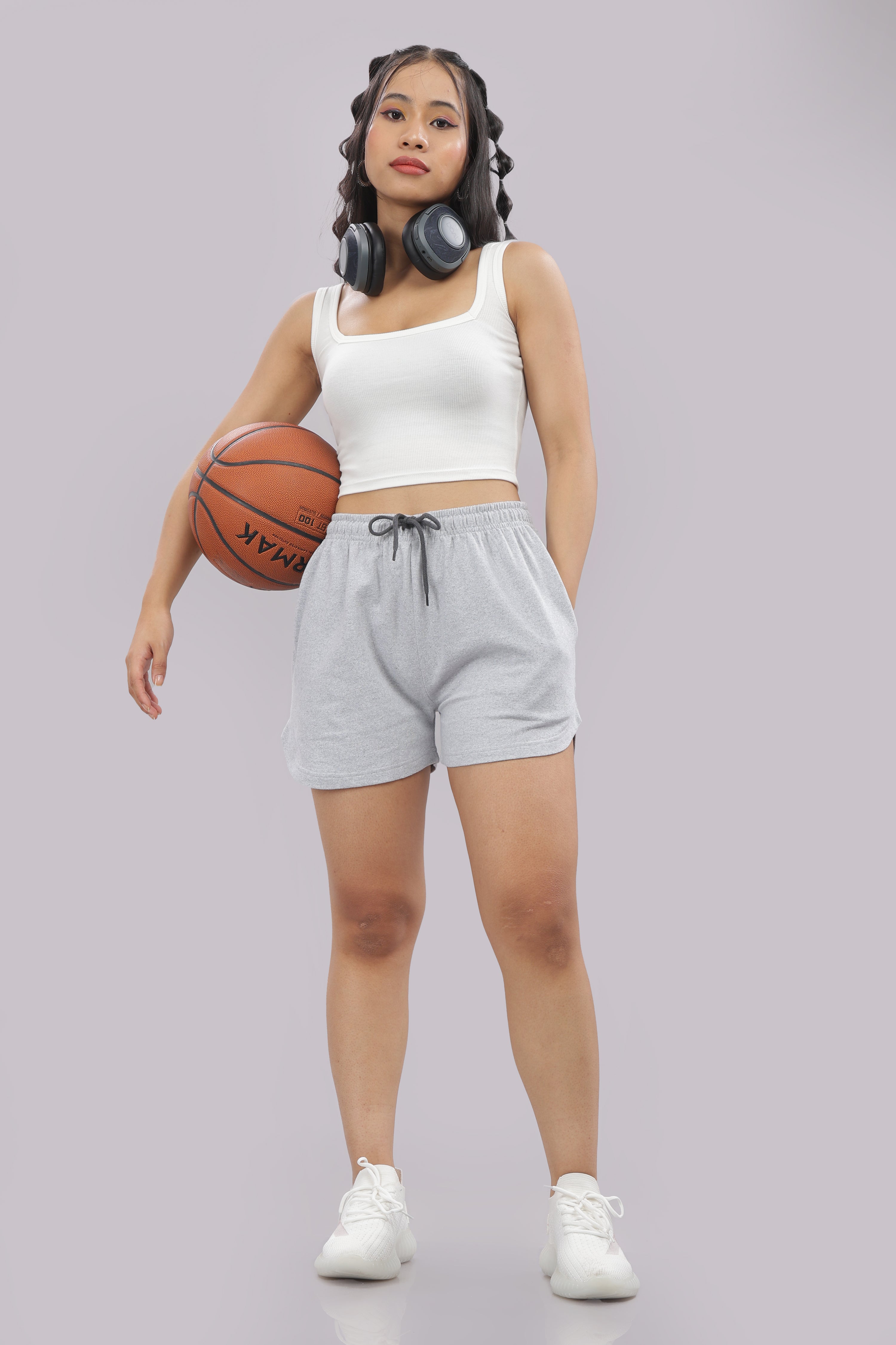 Womens Grey Cotton Regular Jogger Shorts