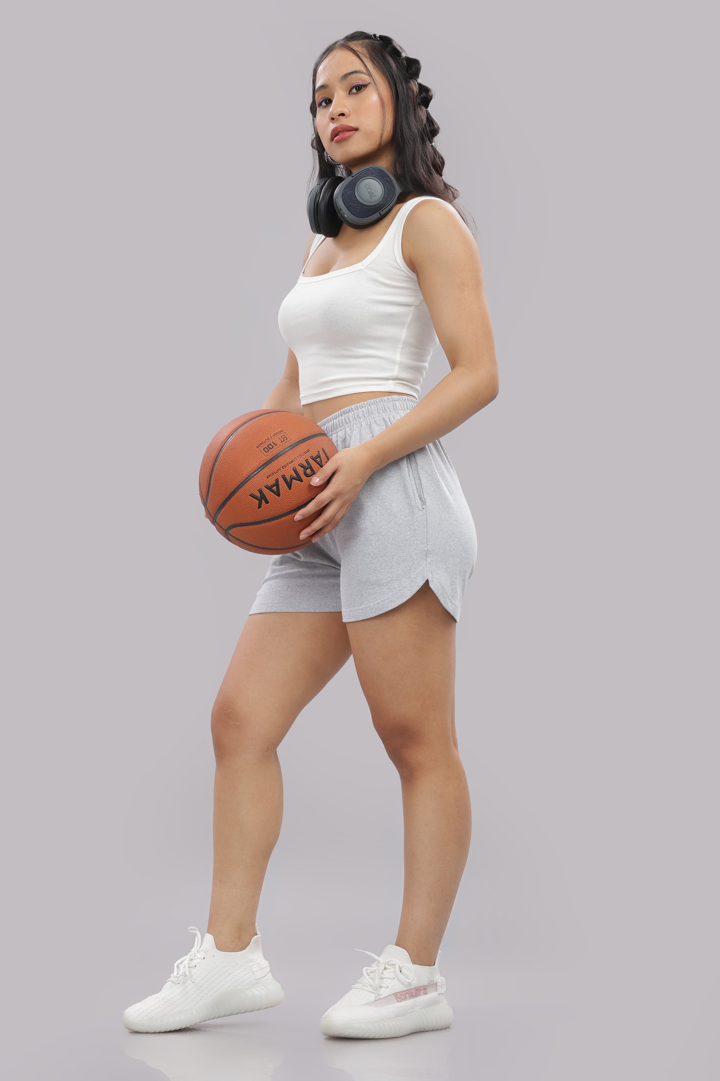 Womens Grey Cotton Regular Jogger Shorts