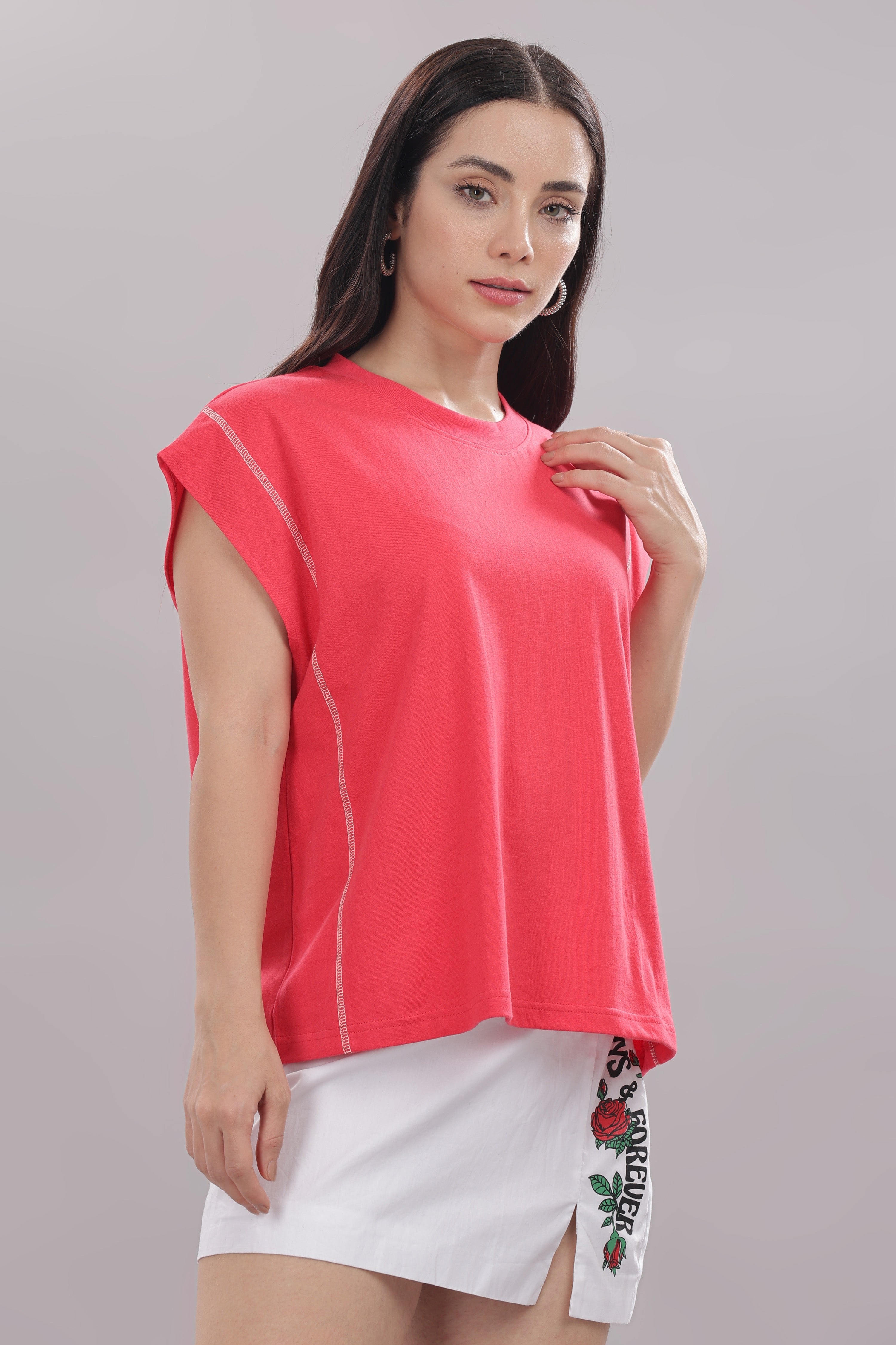 Womens Coral Cotton Regular Top