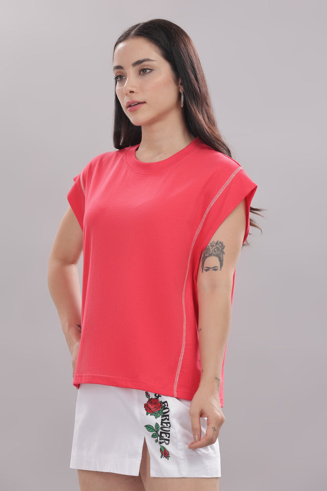 Womens Coral Cotton Regular Top