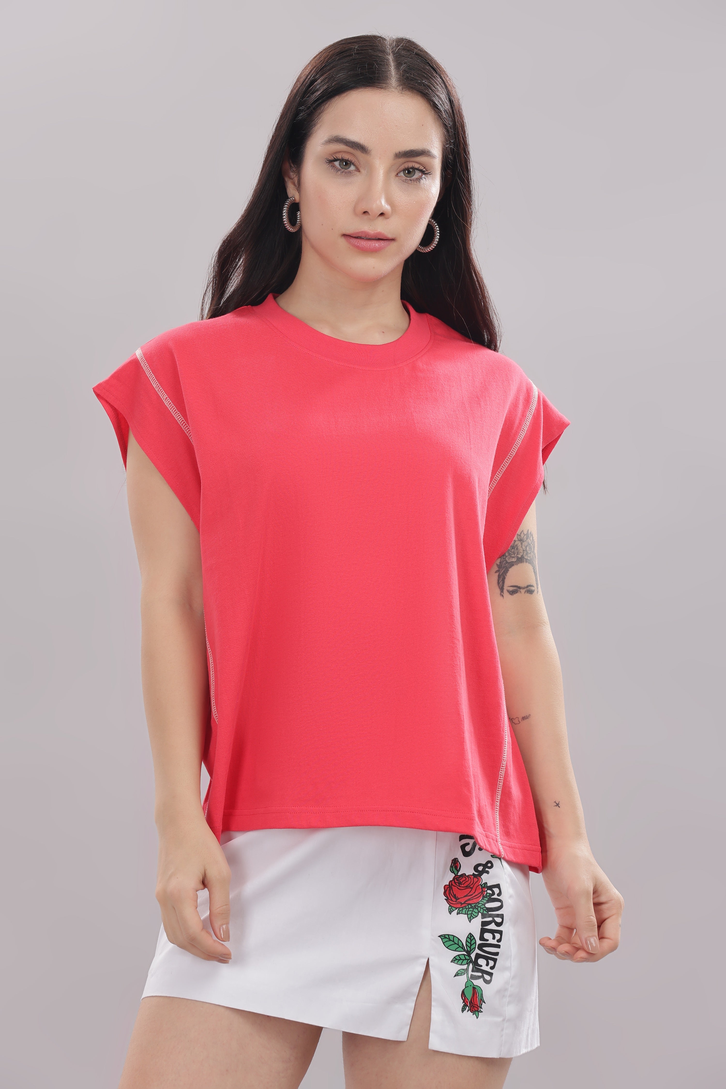 Womens Coral Cotton Regular Top