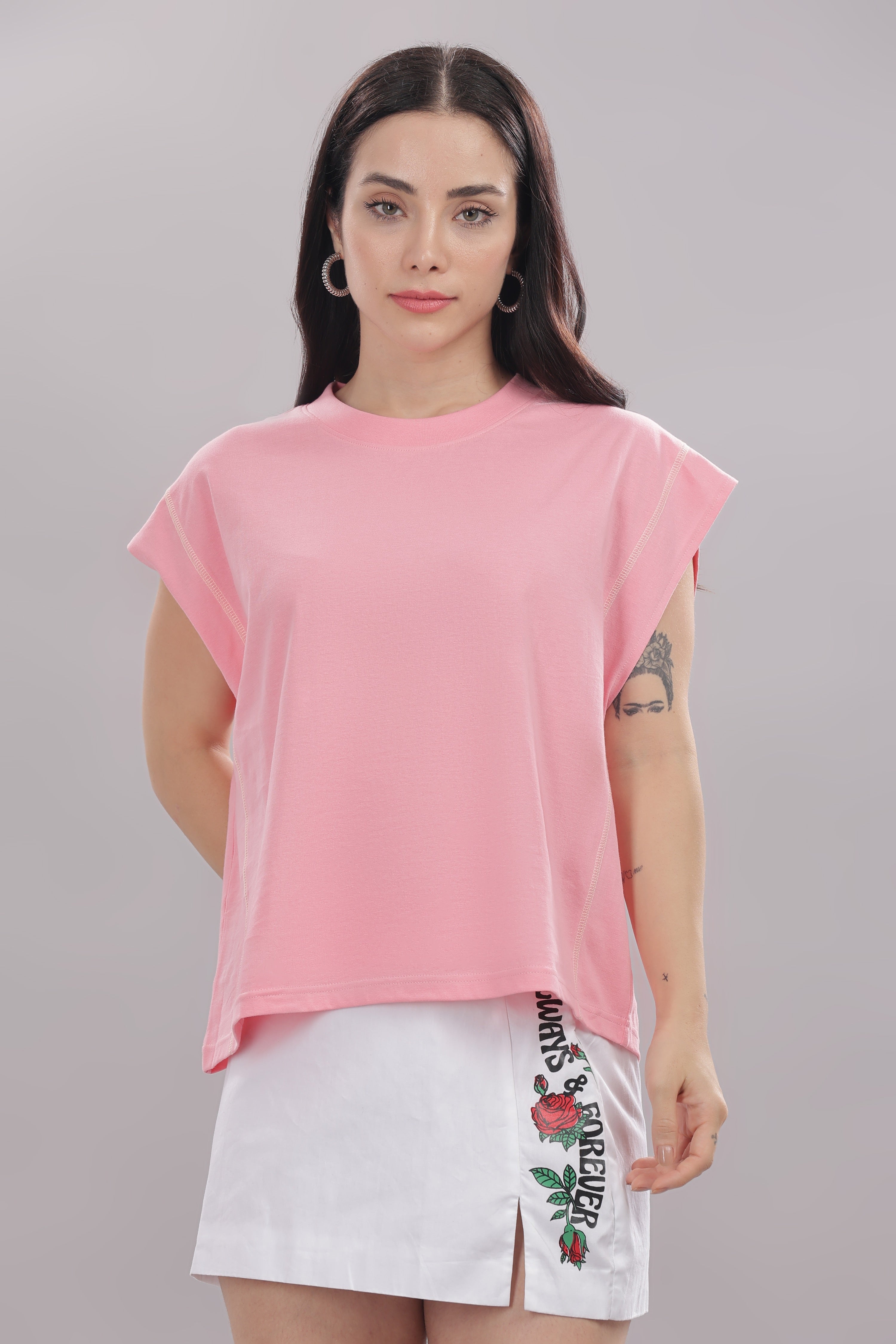Womens Pink Cotton Regular Top