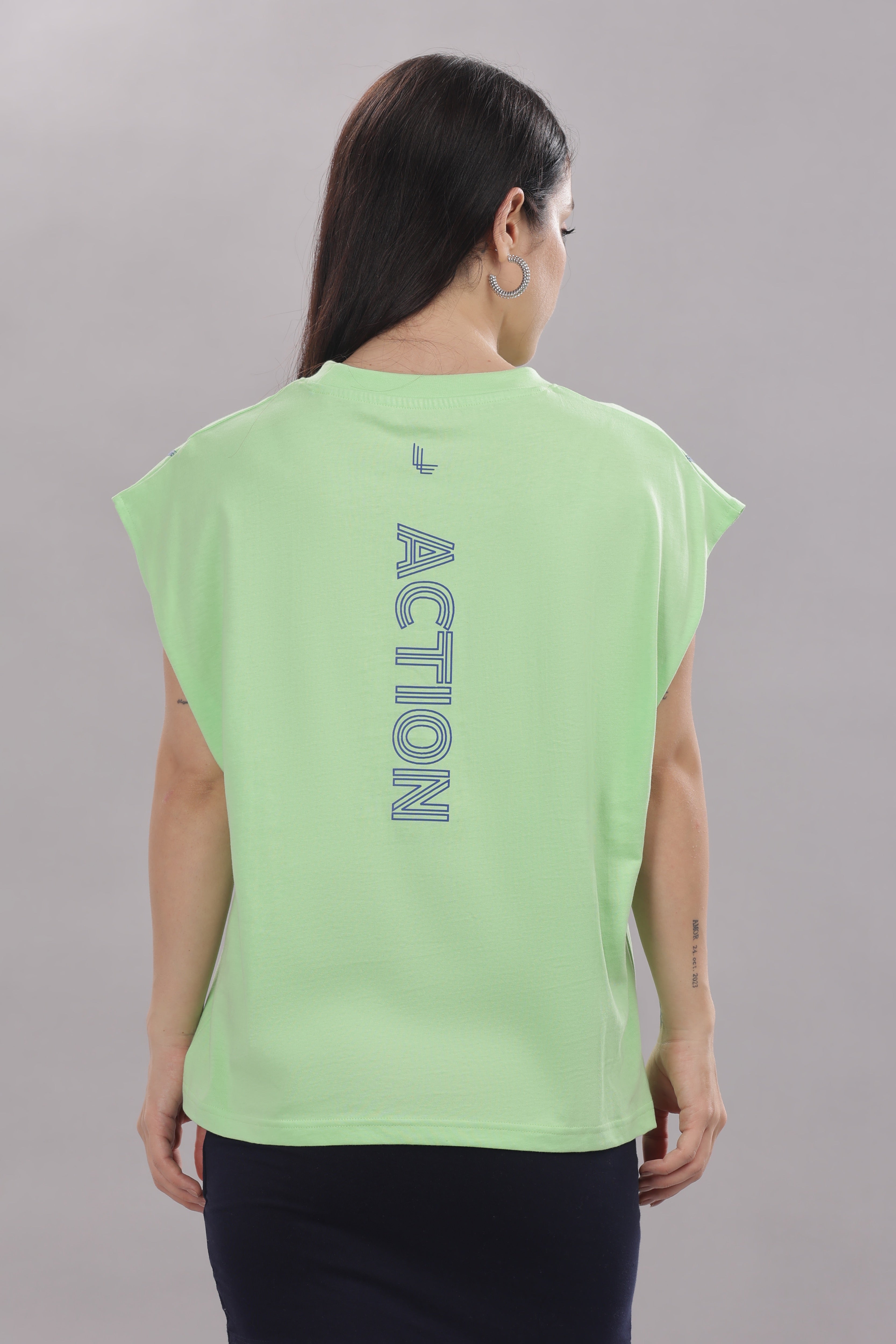 Womens Fluorescent Green Cotton Regular Top