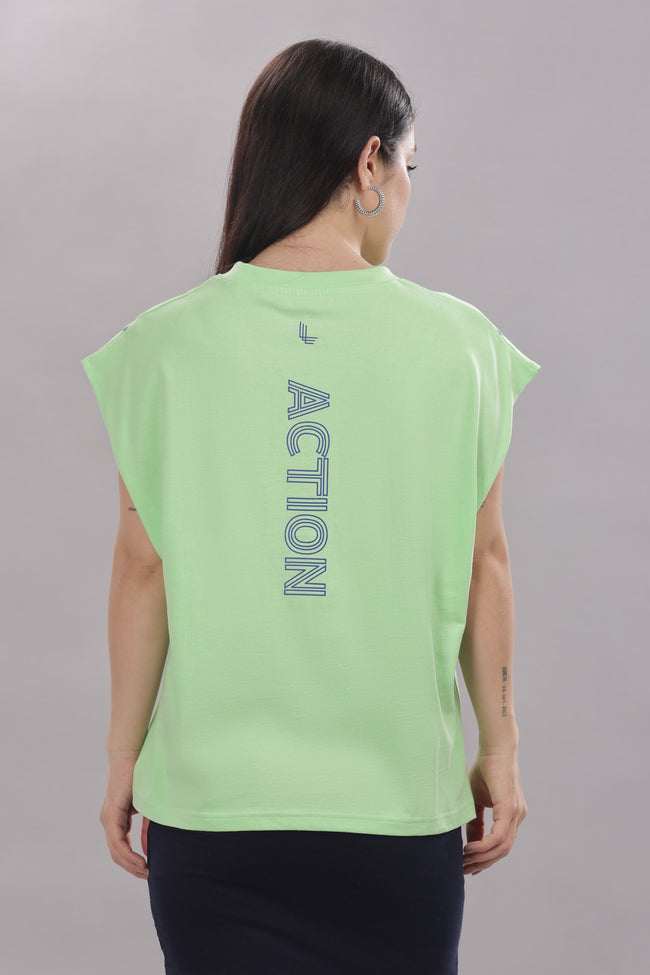 Womens Fluorescent Green Cotton Regular Top