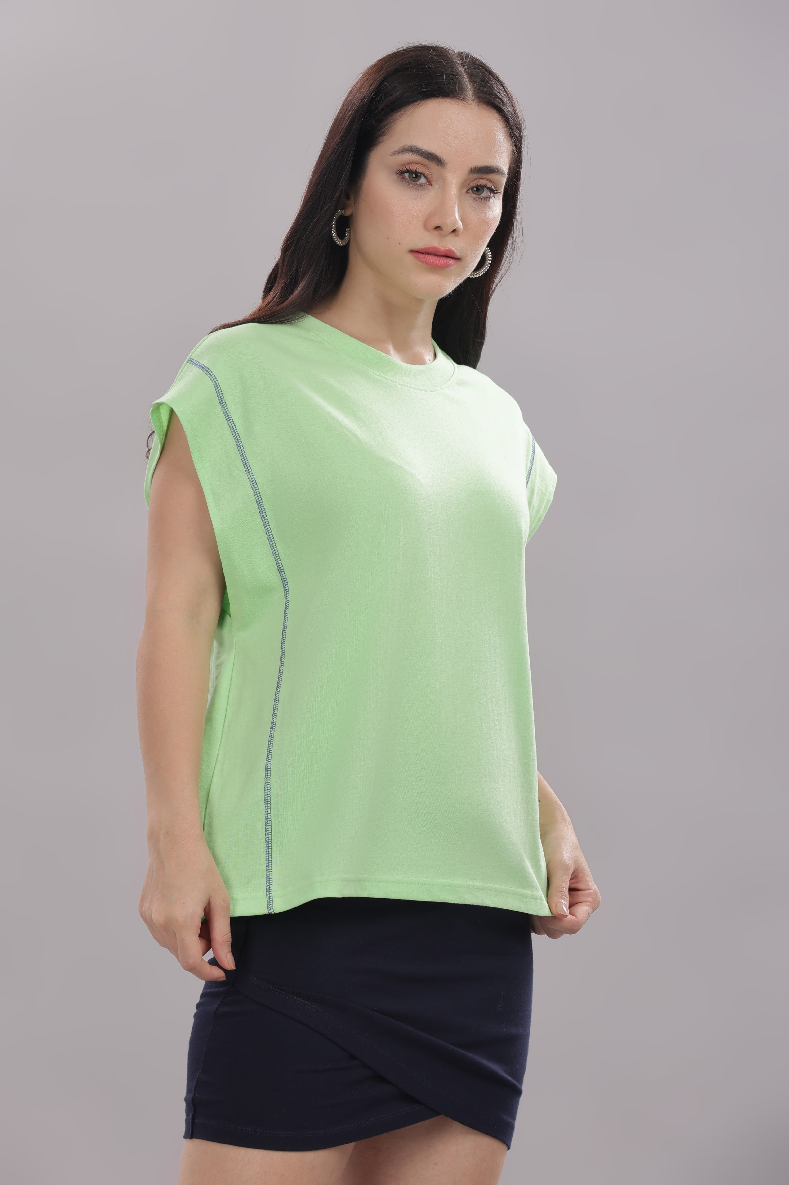 Womens Fluorescent Green Cotton Regular Top