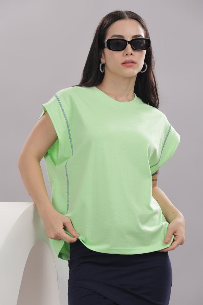 Womens Fluorescent Green Cotton Regular Top